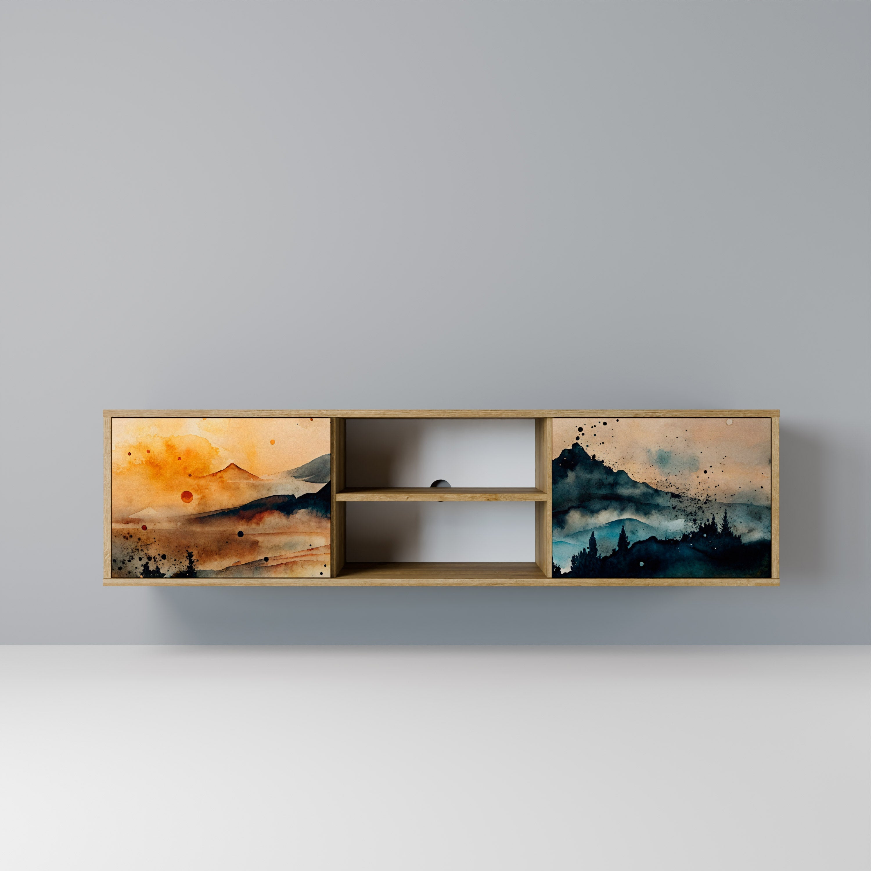 OMINOUS MOUNTAINS Móvel de TV com 2 Portas em Efeito Carvalho