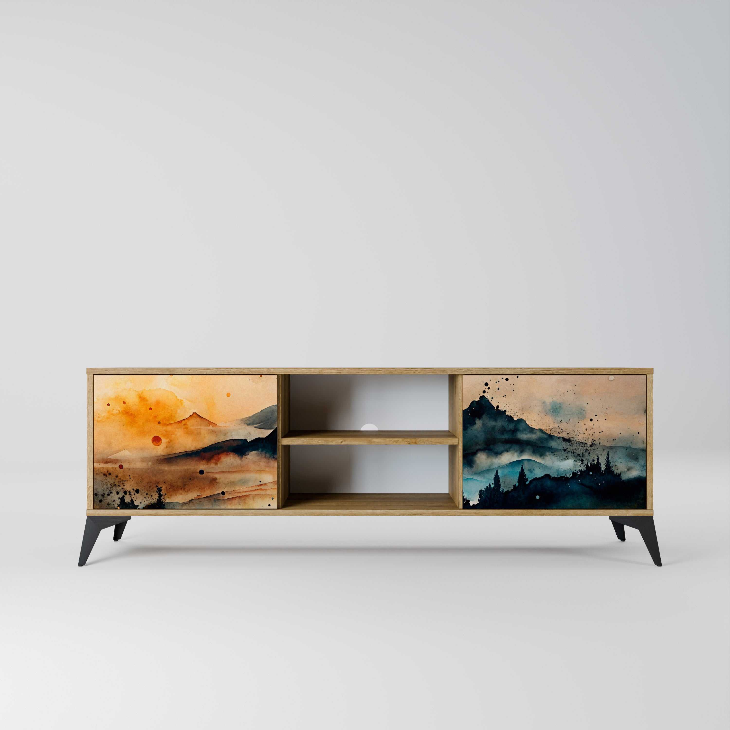 OMINOUS MOUNTAINS Móvel de TV com 2 Portas em Efeito Carvalho