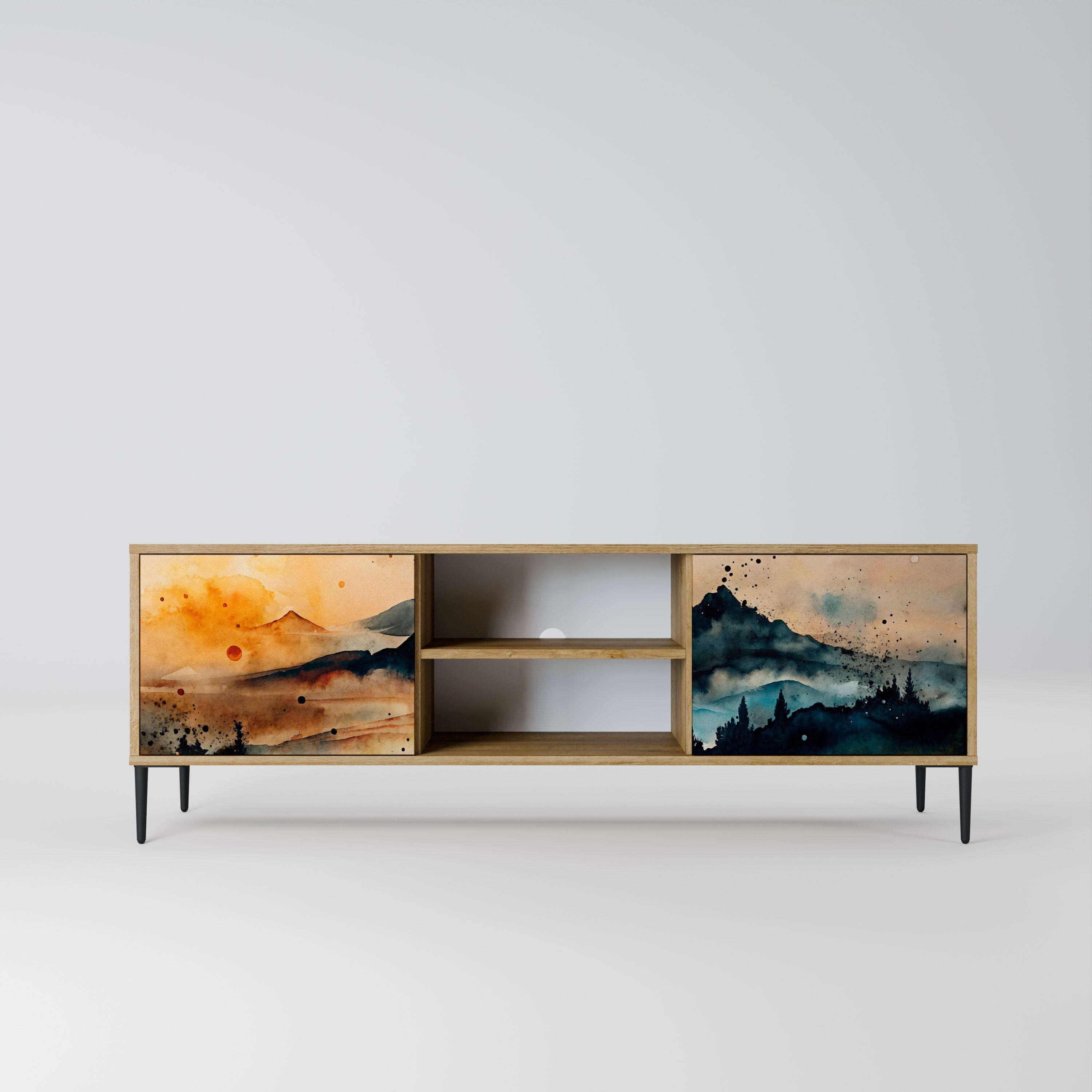 OMINOUS MOUNTAINS Móvel de TV com 2 Portas em Efeito Carvalho