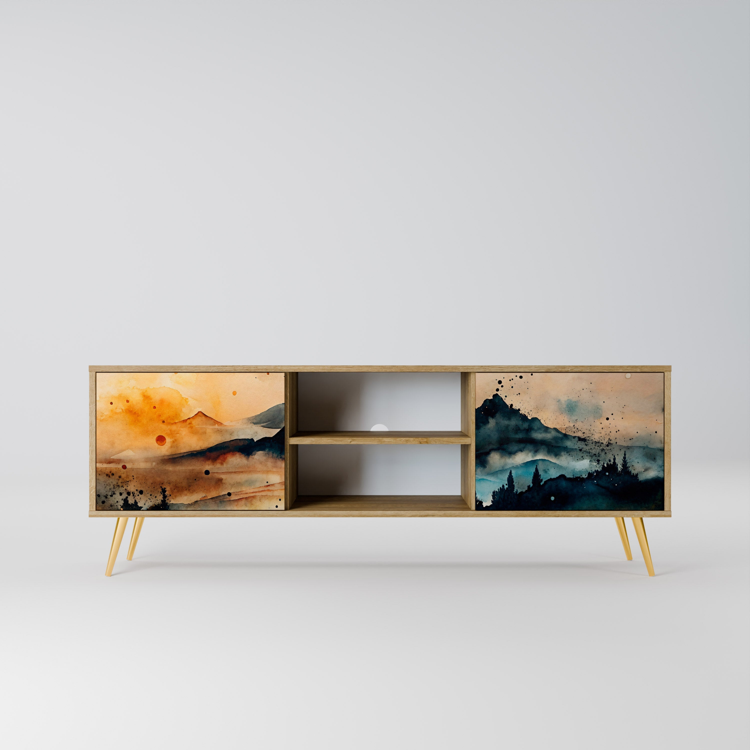 OMINOUS MOUNTAINS Móvel de TV com 2 Portas em Efeito Carvalho