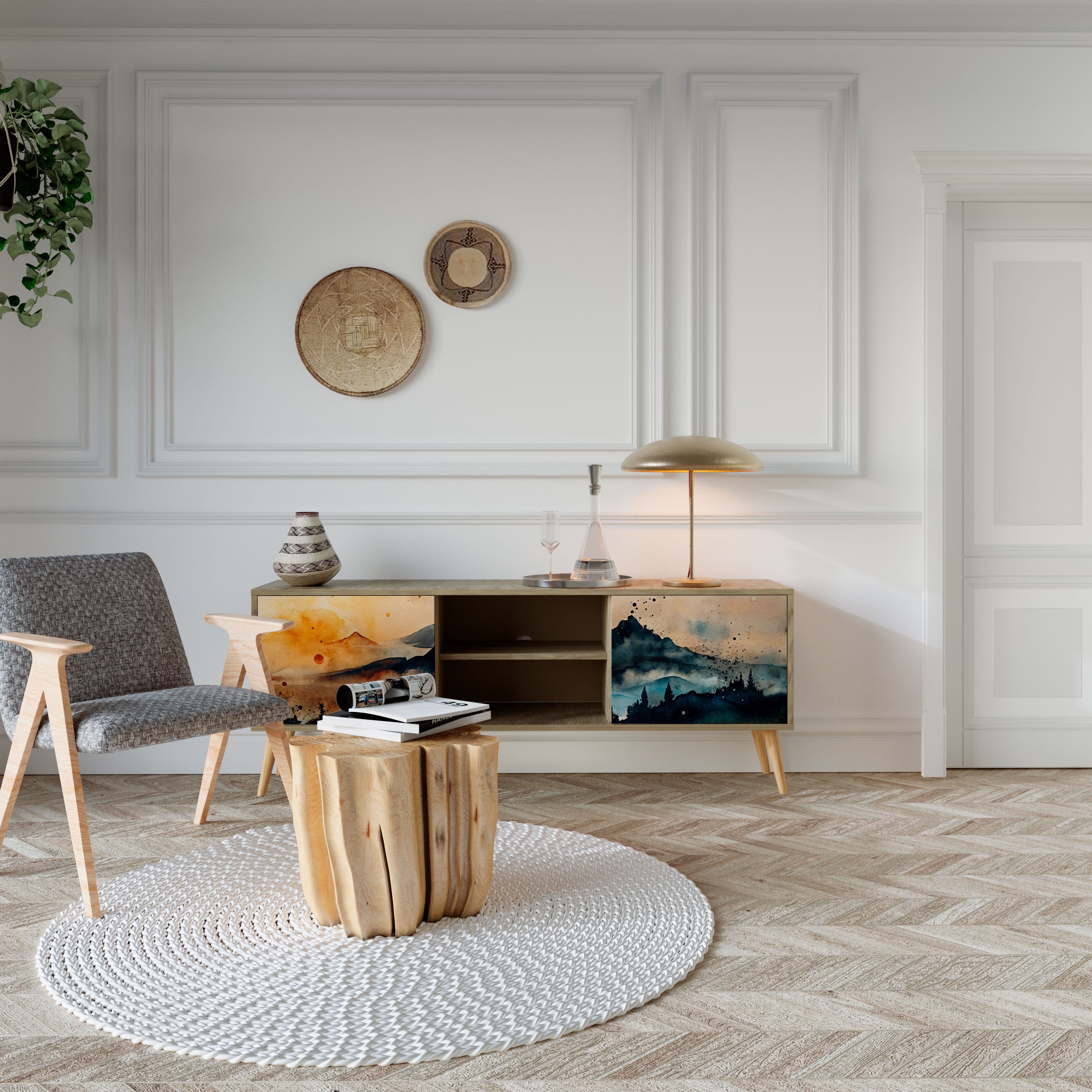 OMINOUS MOUNTAINS Móvel de TV com 2 Portas em Efeito Carvalho