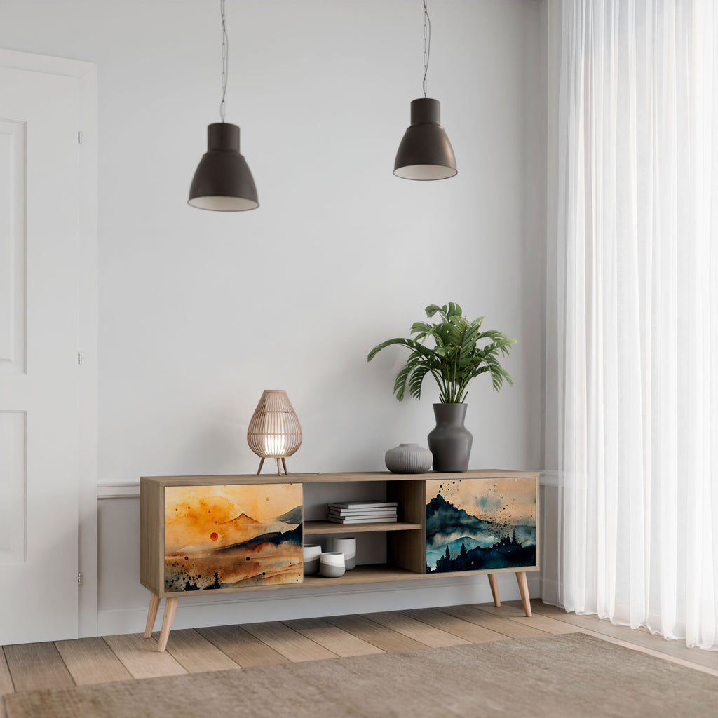 OMINOUS MOUNTAINS Móvel de TV com 2 Portas em Efeito Carvalho