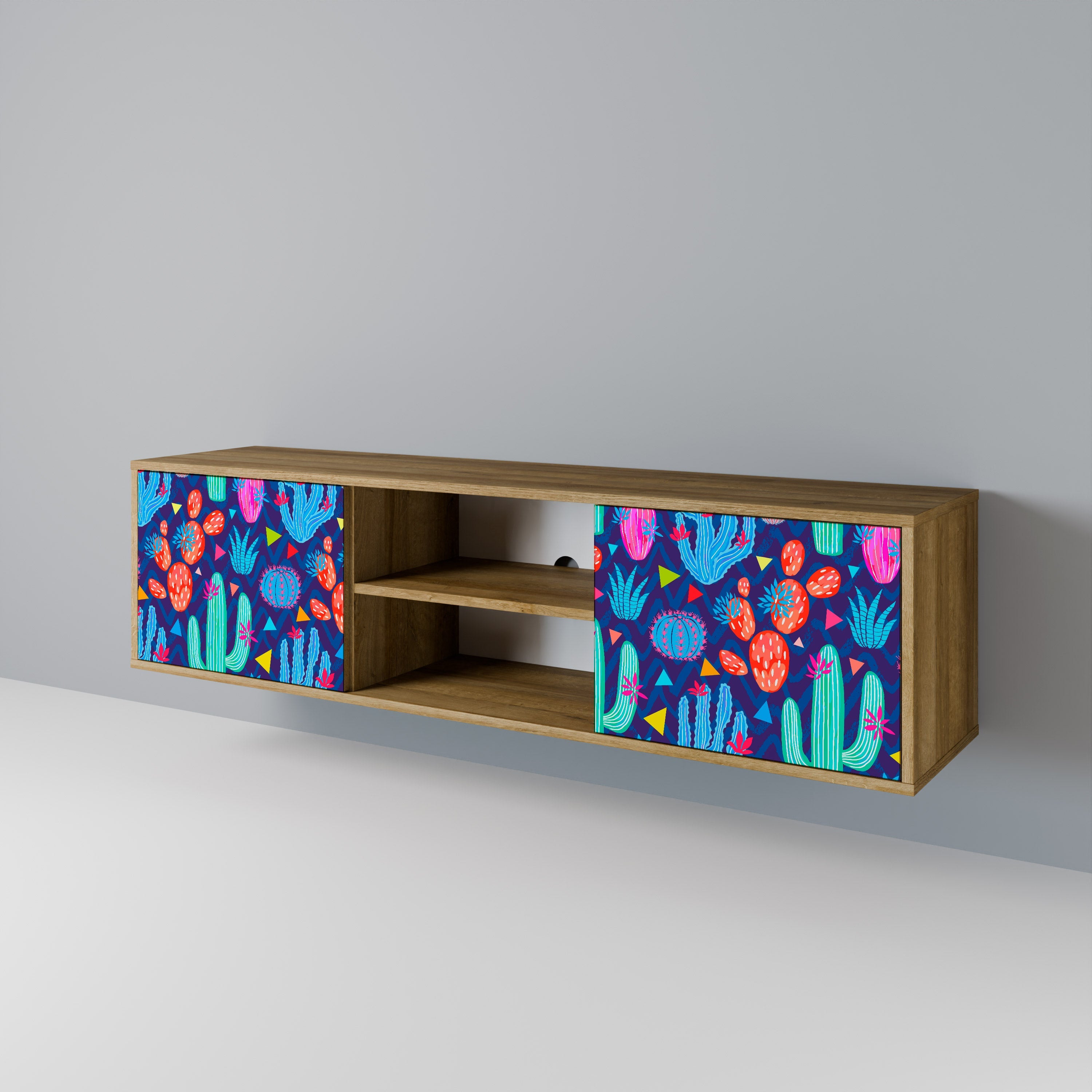 CACTUS VIBES 2-Door TV Stand in Oak Effect