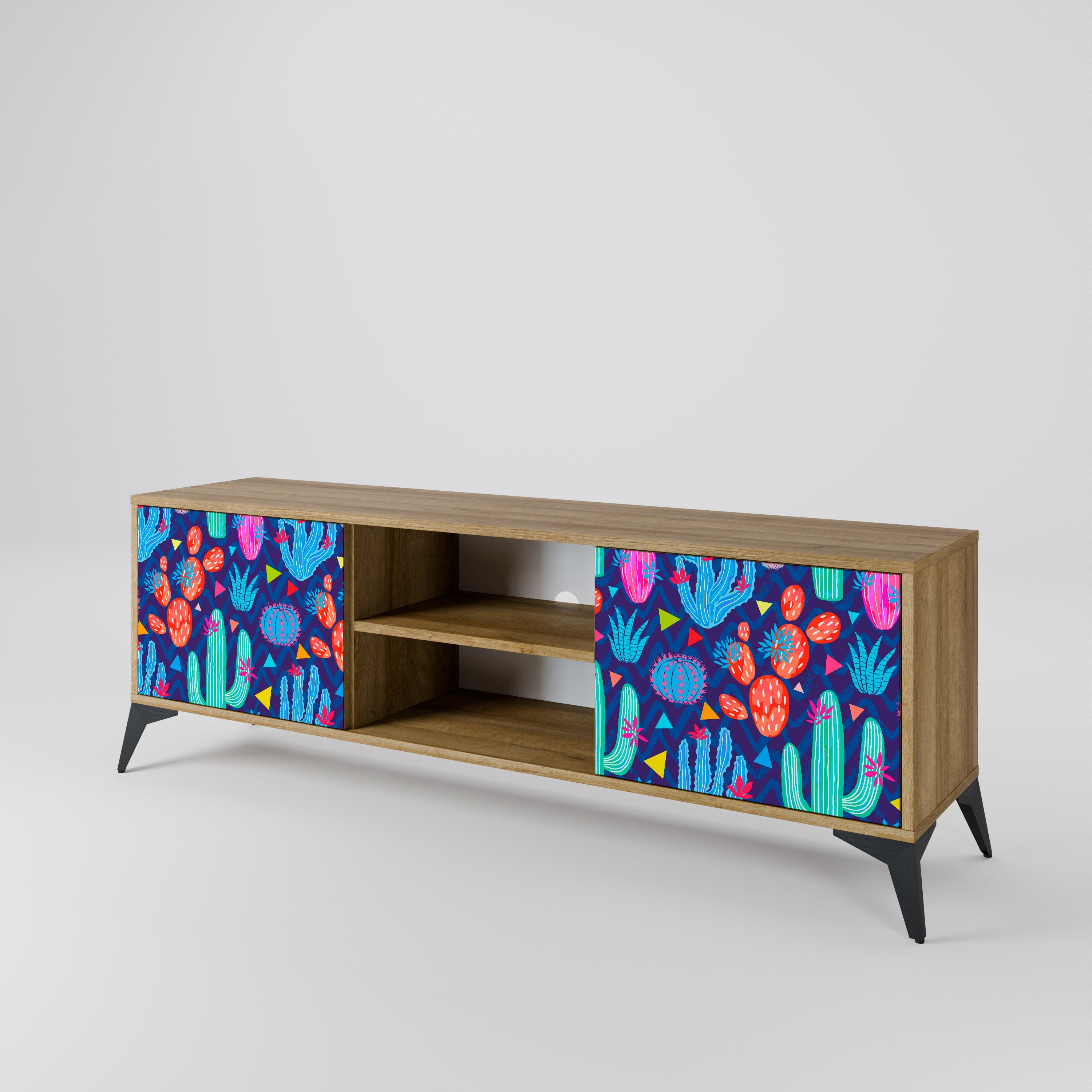 CACTUS VIBES 2-Door TV Stand in Oak Effect