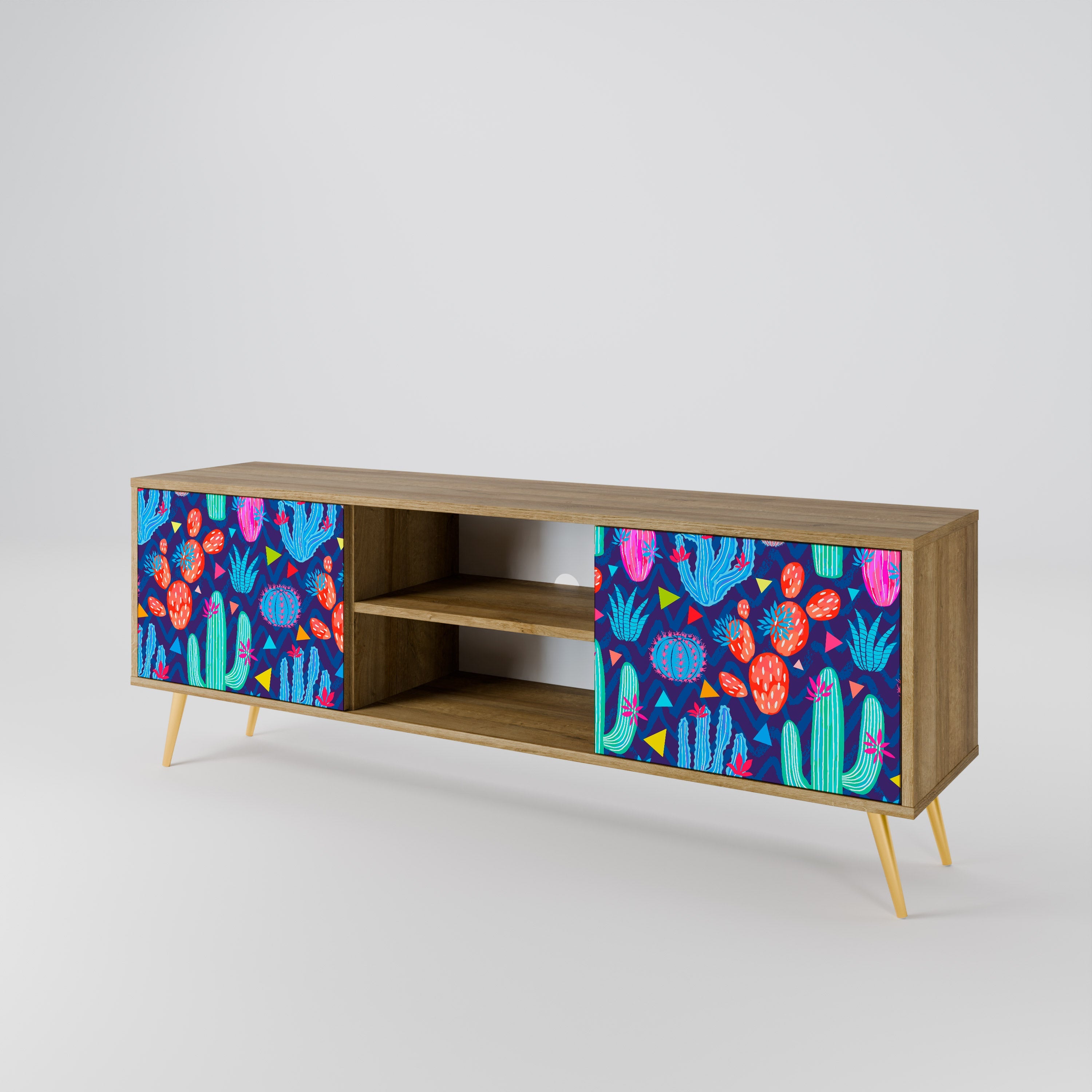 CACTUS VIBES 2-Door TV Stand in Oak Effect