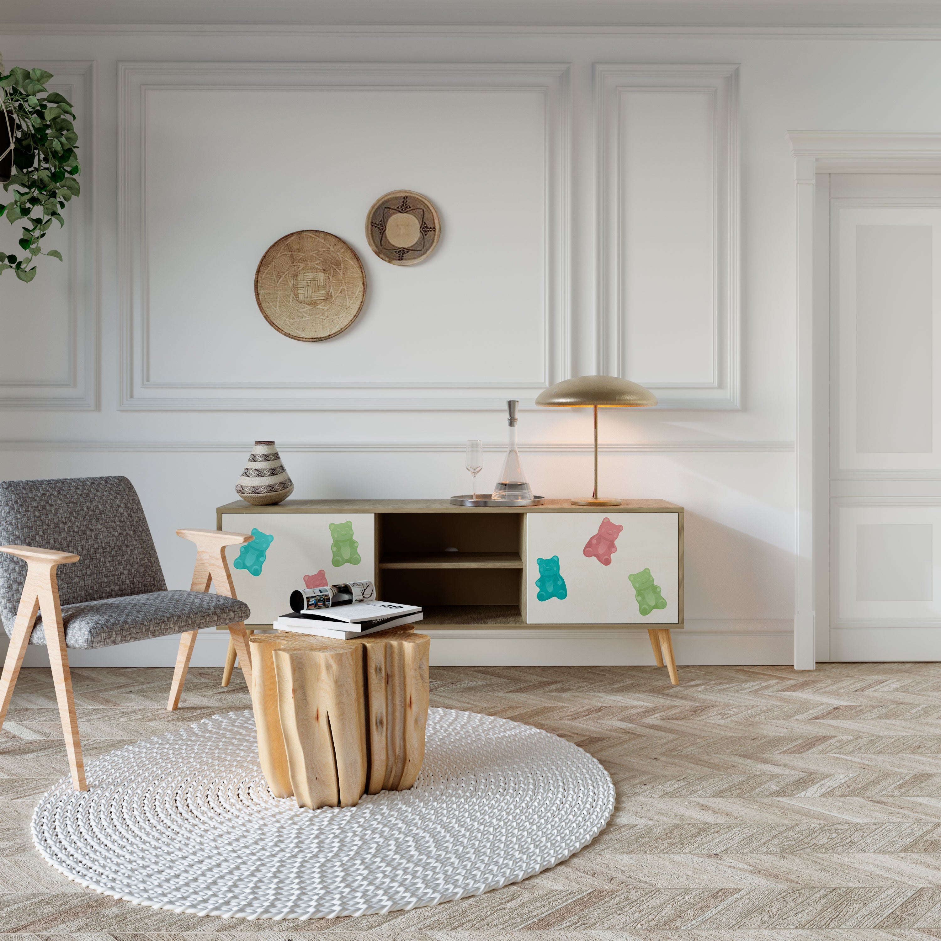 GUMMY BEARS Móvel de TV com 2 Portas em Efeito Carvalho