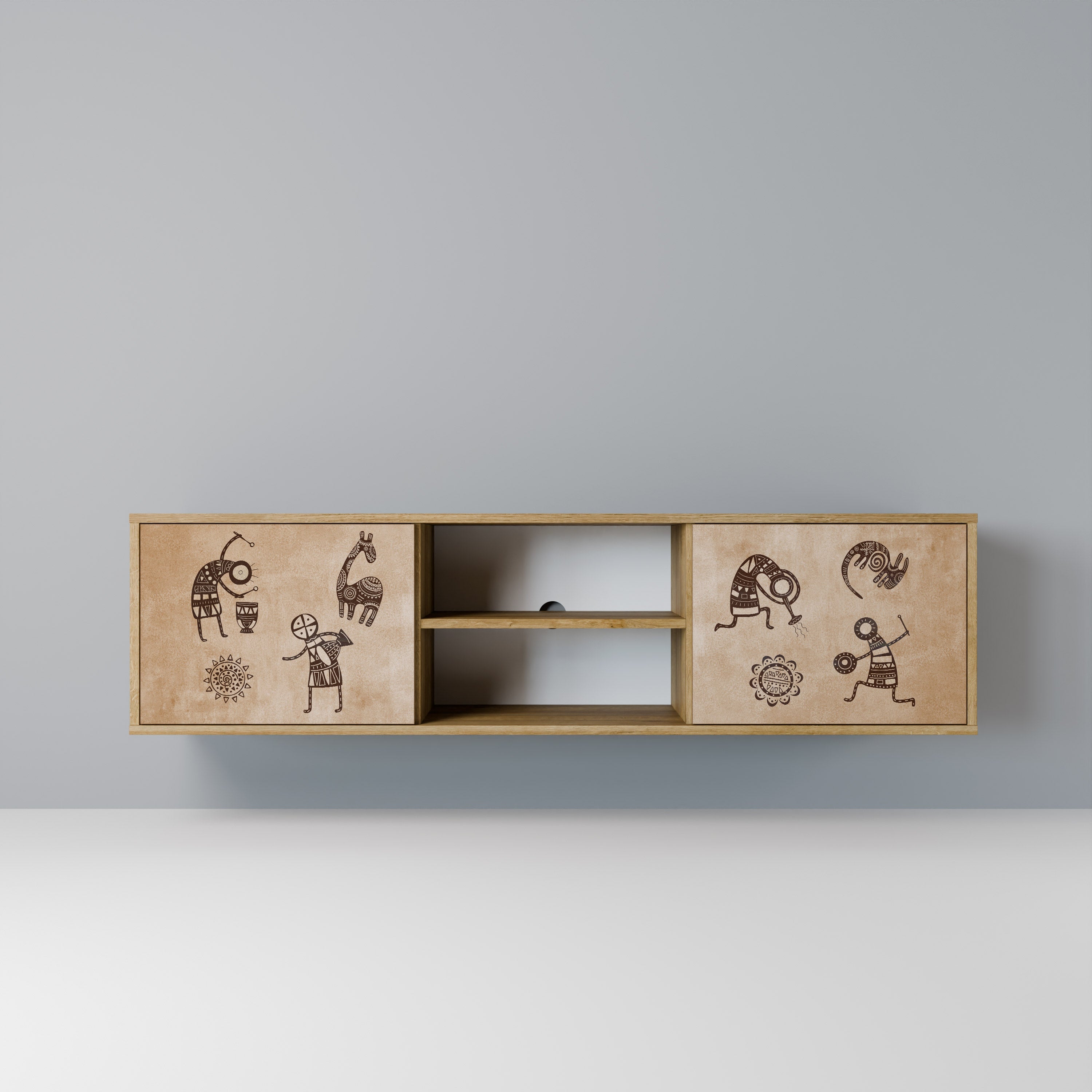 AFRICAN STYLE Móvel de TV com 2 Portas em Efeito Carvalho