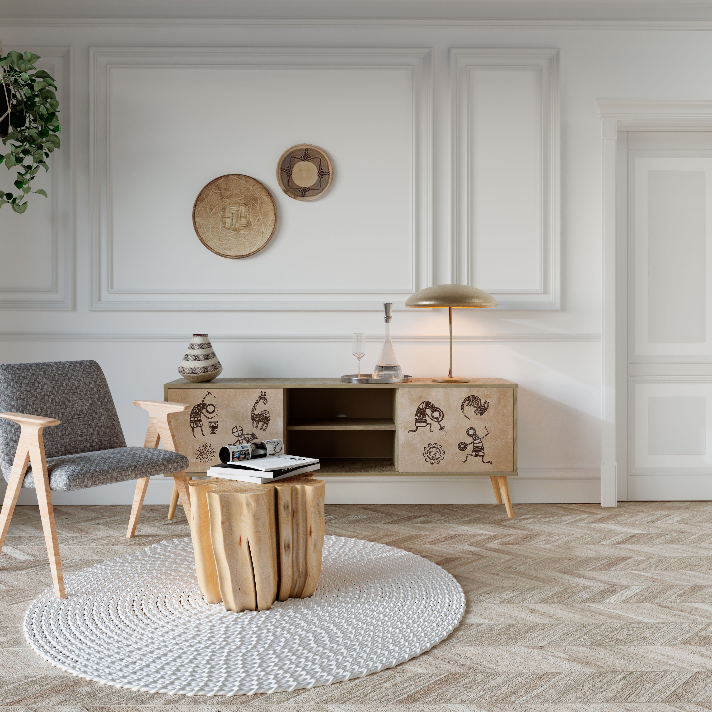 AFRICAN STYLE Móvel de TV com 2 Portas em Efeito Carvalho