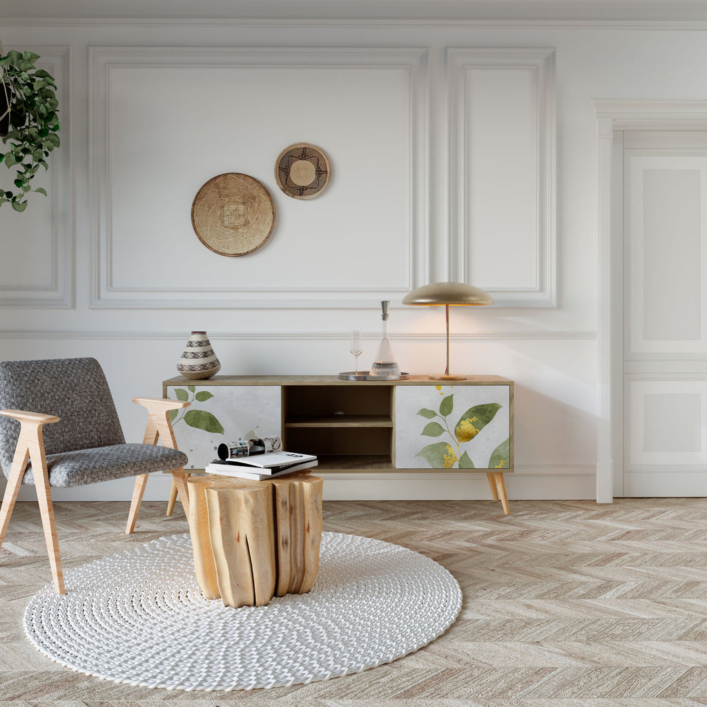 ELEGANT BOTANICS Móvel de TV com 2 Portas em Efeito Carvalho