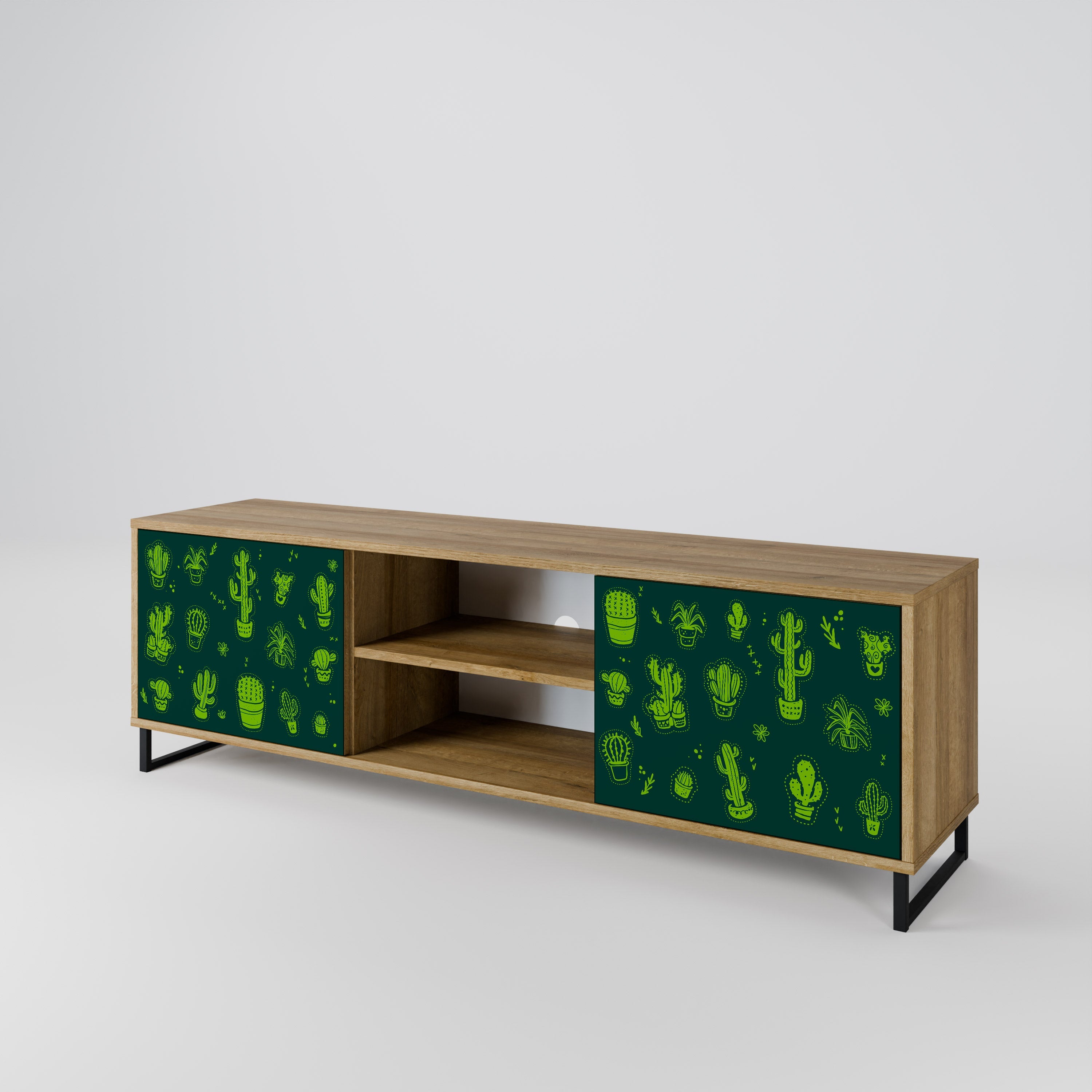 DESERT GREEN 2-Door TV Stand in Oak Effect