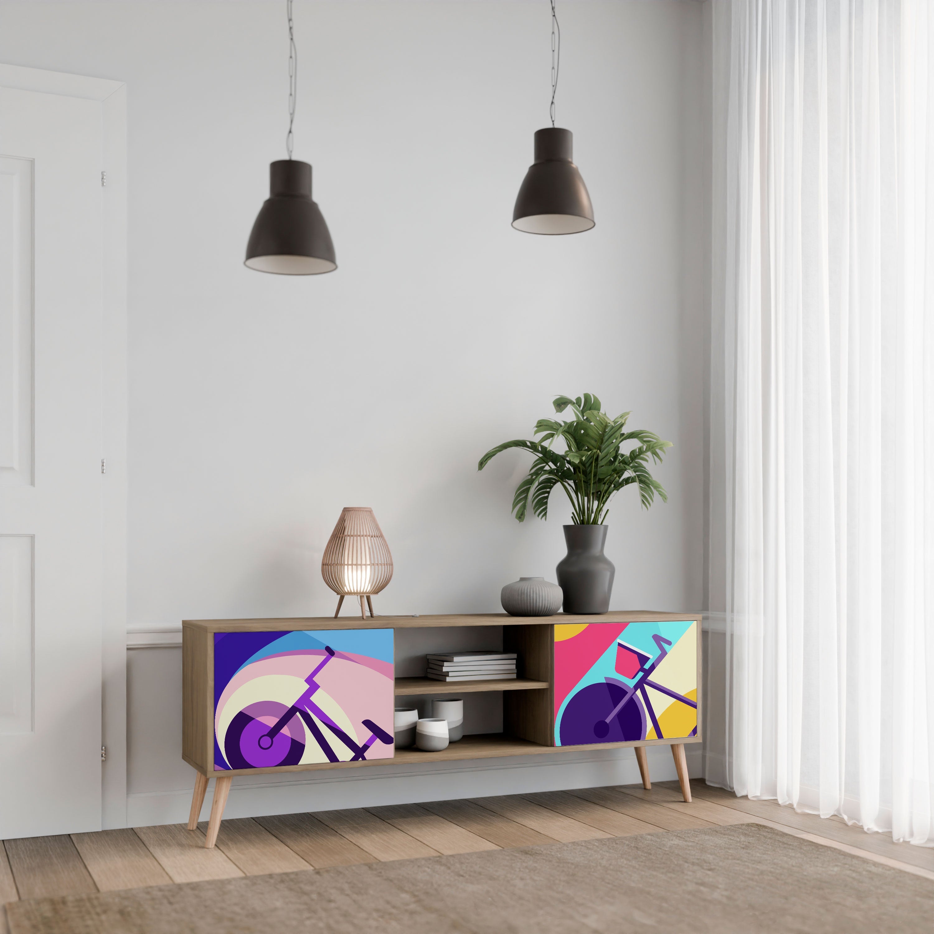 BIKE DREAMS Móvel de TV com 2 Portas em Efeito Carvalho