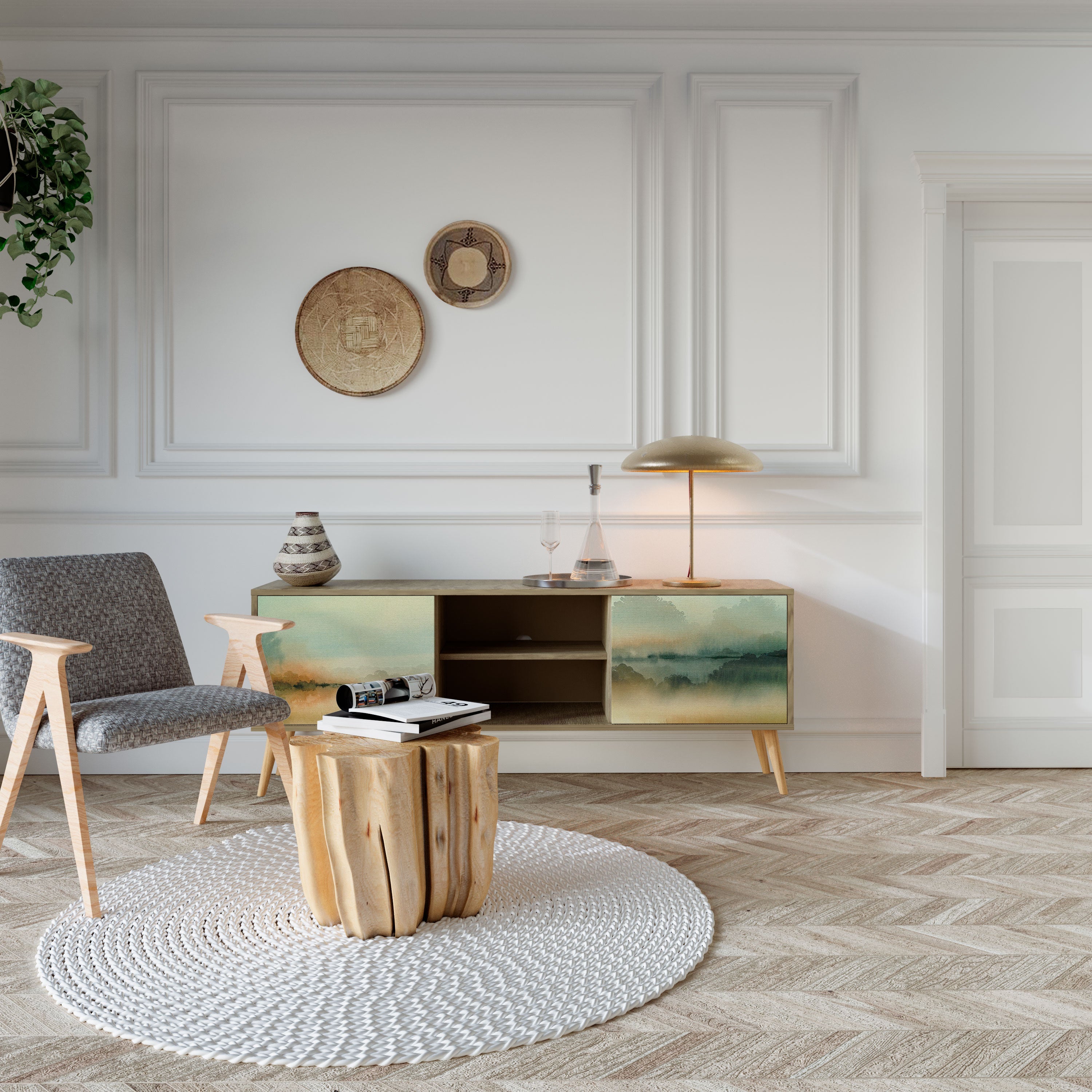 MORNING BY THE LAKE Móvel de TV com 2 Portas em Efeito Carvalho