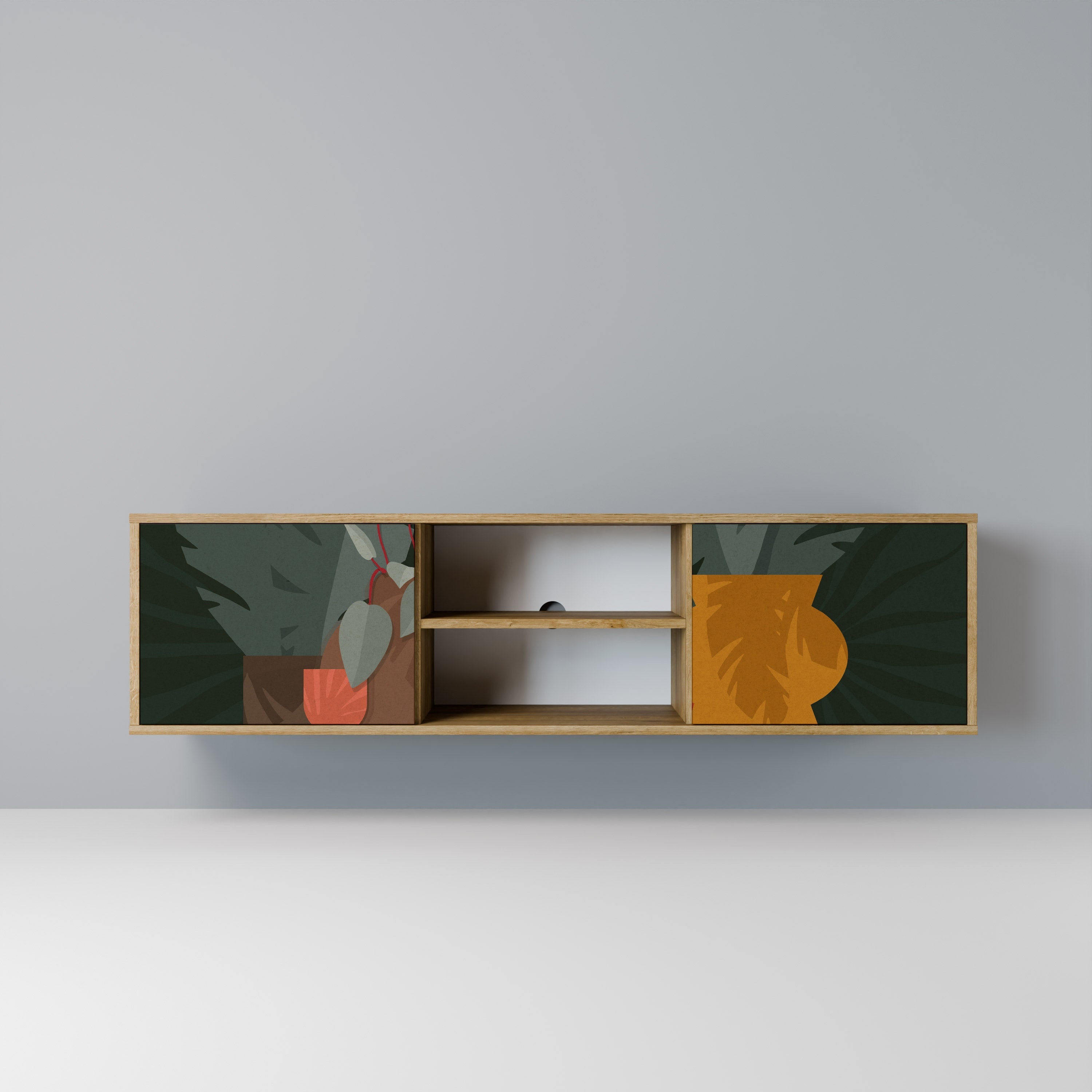 TROPICAL COMPOSITION Móvel de TV com 2 Portas em Efeito Carvalho