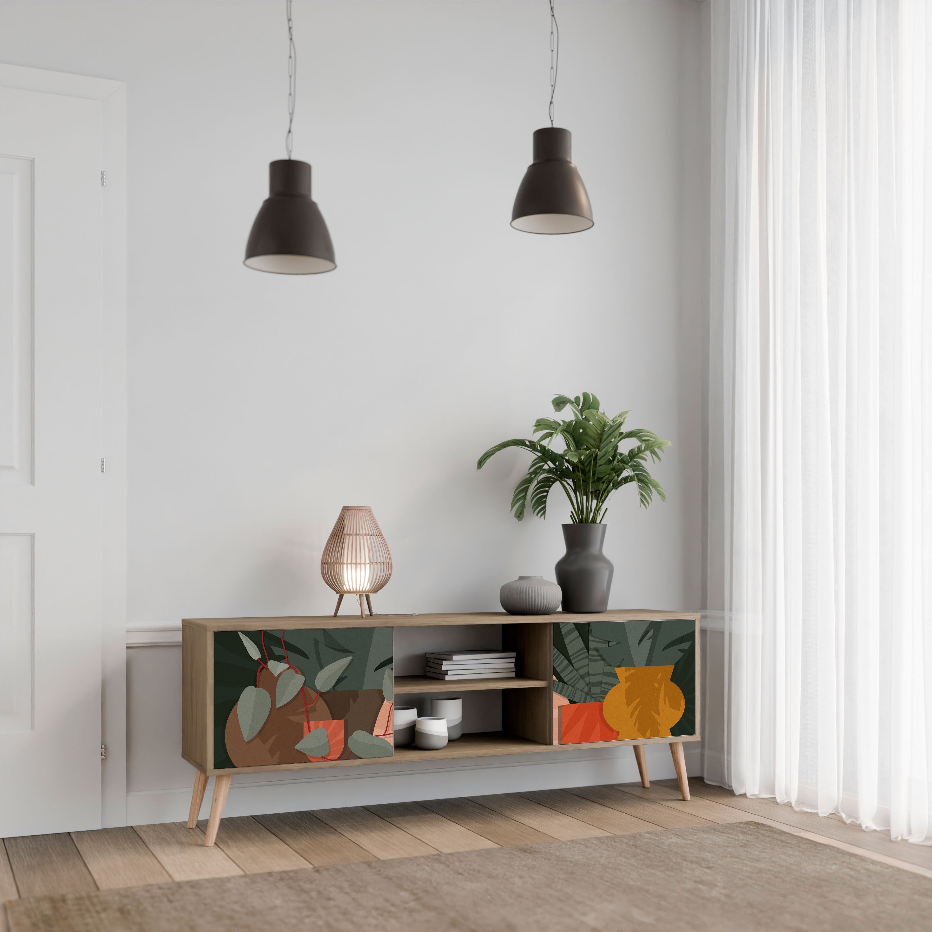 TROPICAL COMPOSITION Móvel de TV com 2 Portas em Efeito Carvalho