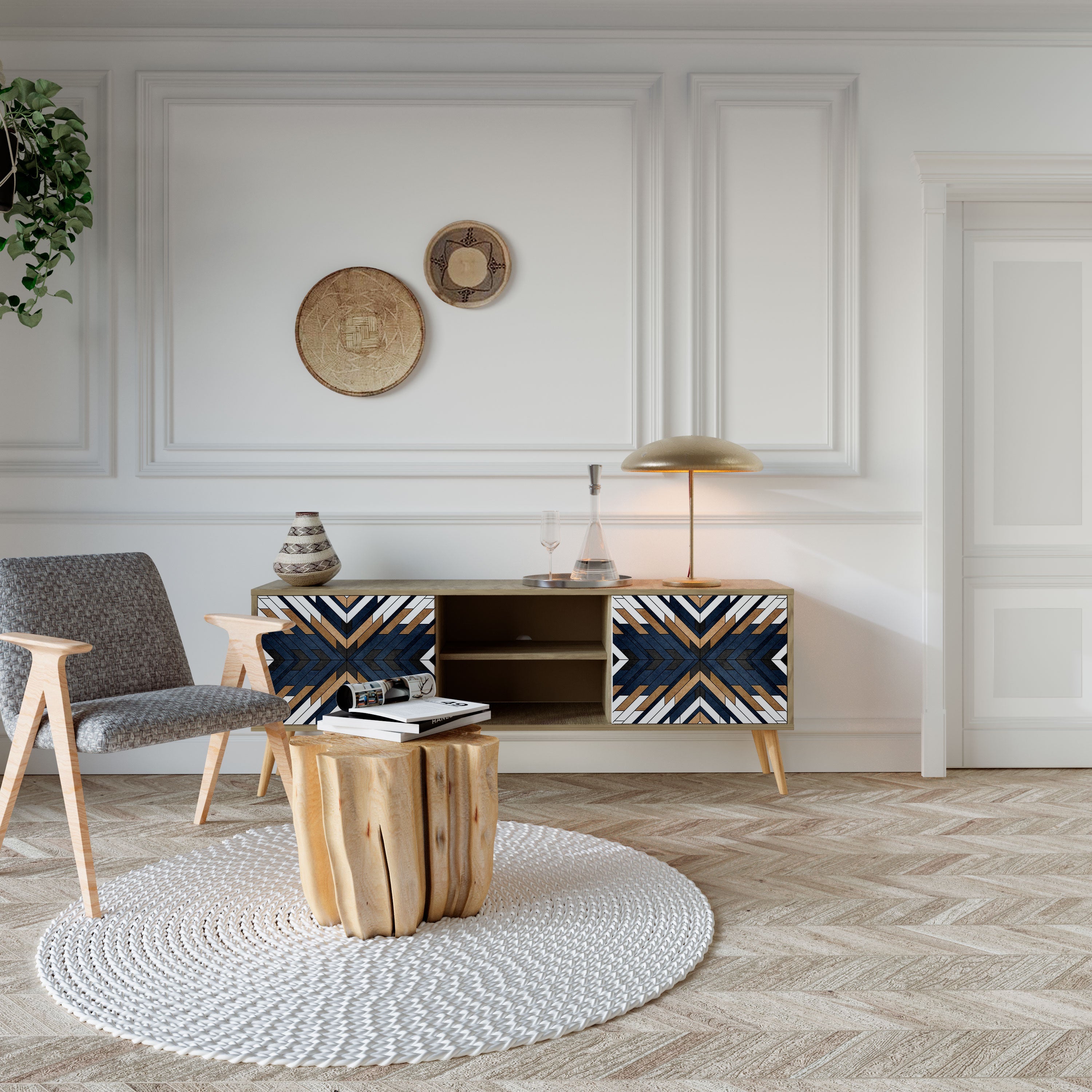 ARTFUL GEOMETRY Móvel de TV com 2 Portas em Efeito Carvalho