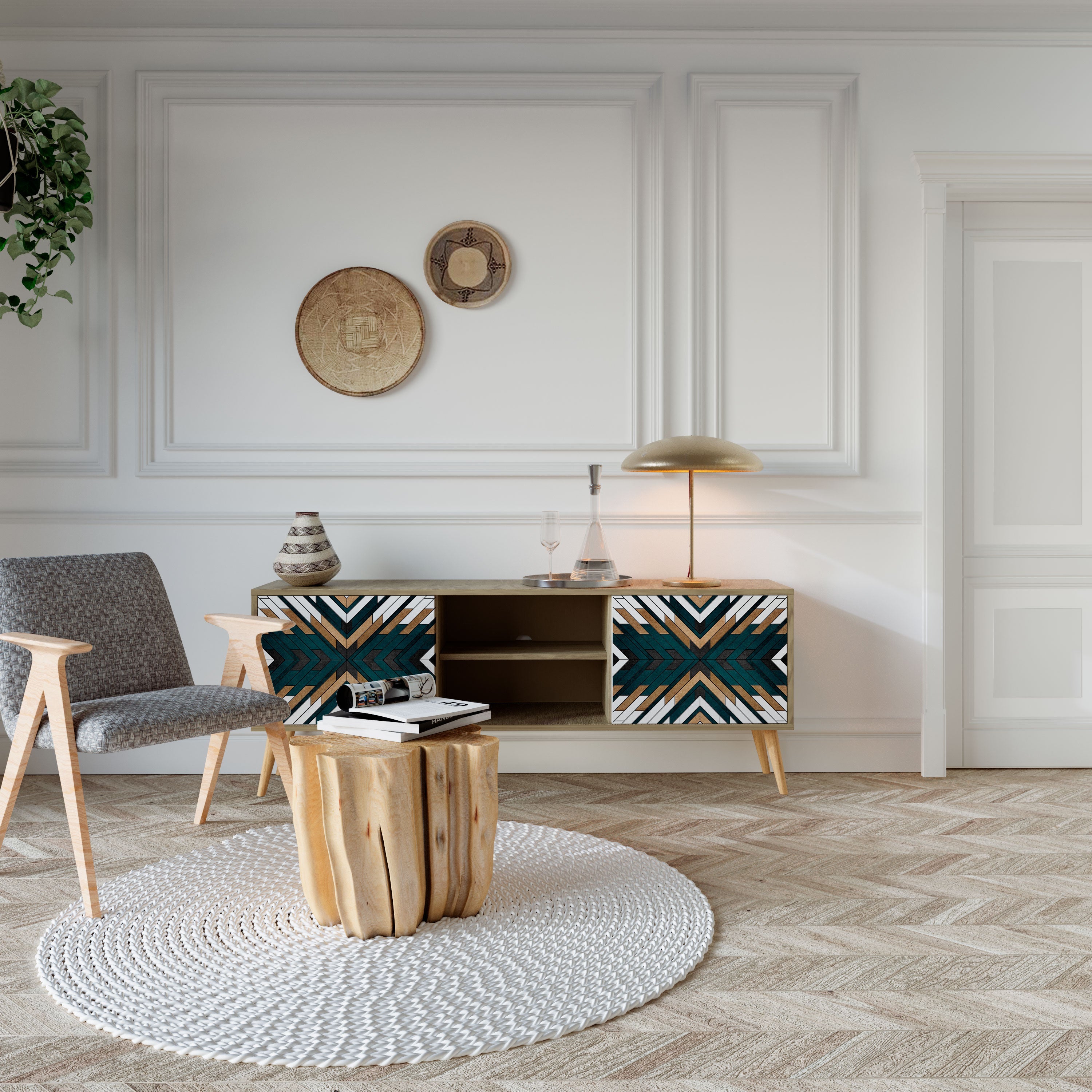 ARTISTIC GEOMETRY Móvel de TV com 2 Portas em Efeito Carvalho