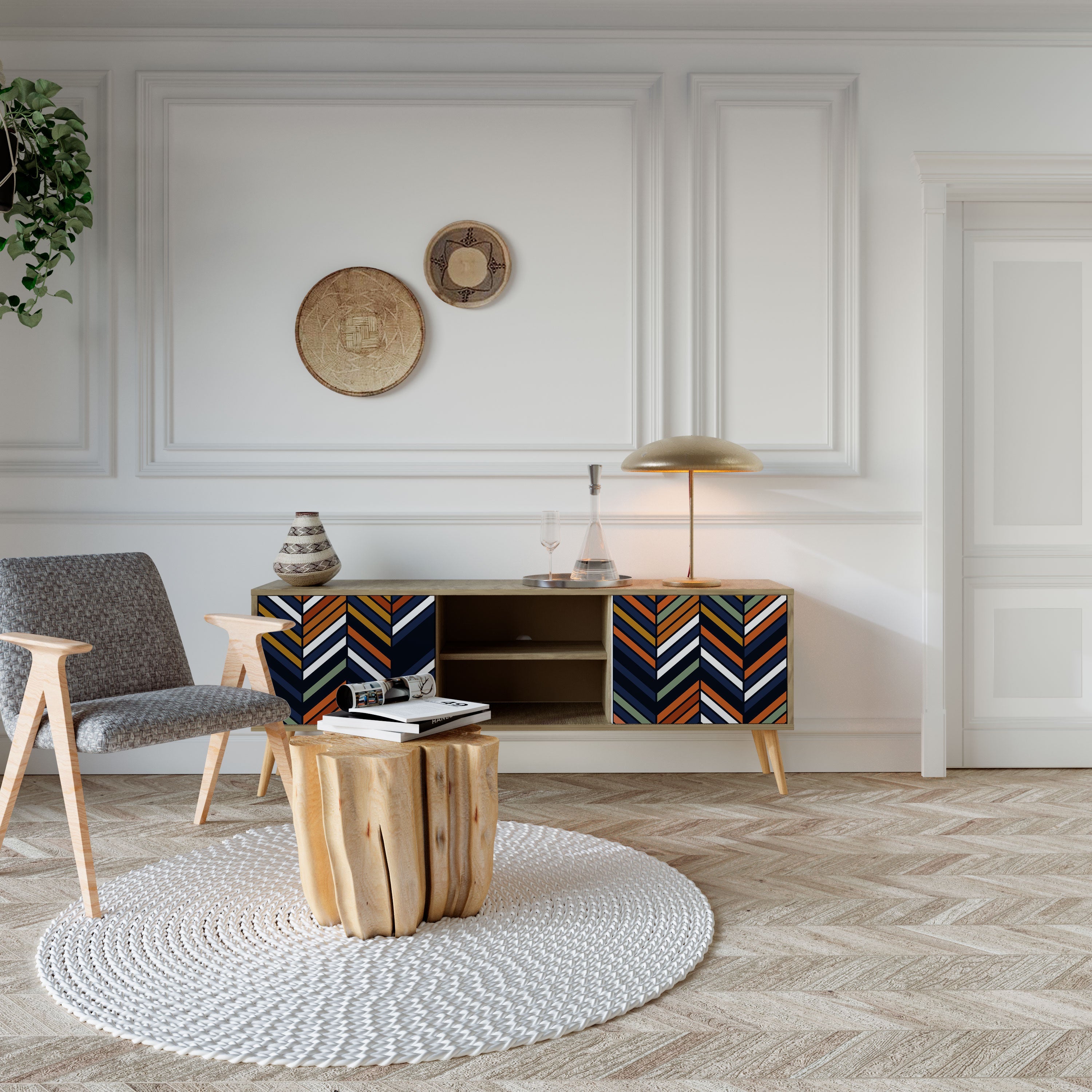 VIBRANT PATCHWORK Móvel de TV com 2 Portas em Efeito Carvalho