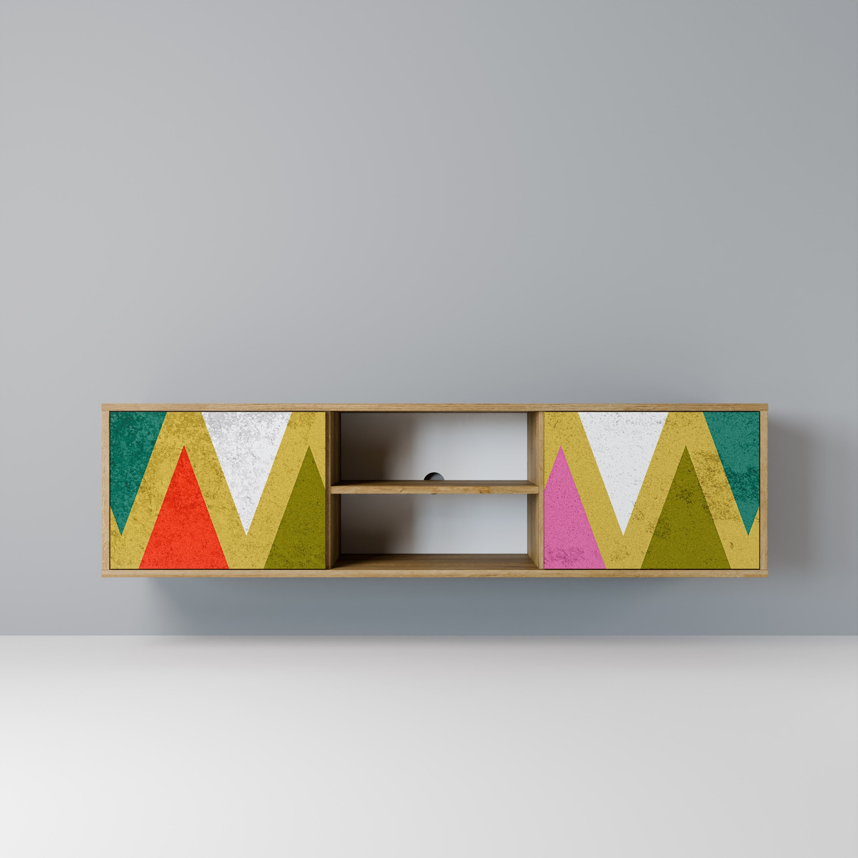 COLORFUL TRIANGLES Móvel de TV com 2 Portas em Efeito Carvalho