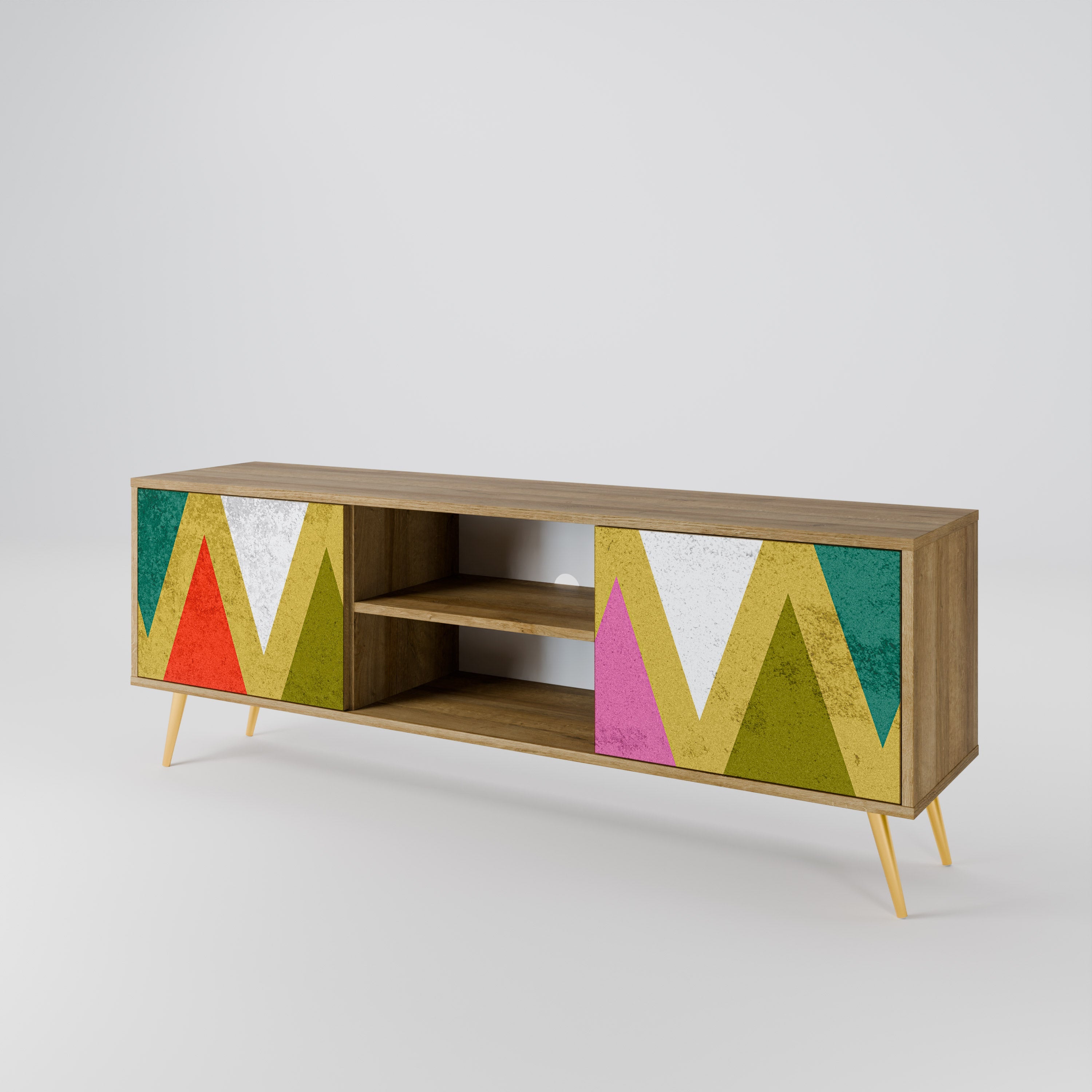 COLORFUL TRIANGLES Móvel de TV com 2 Portas em Efeito Carvalho