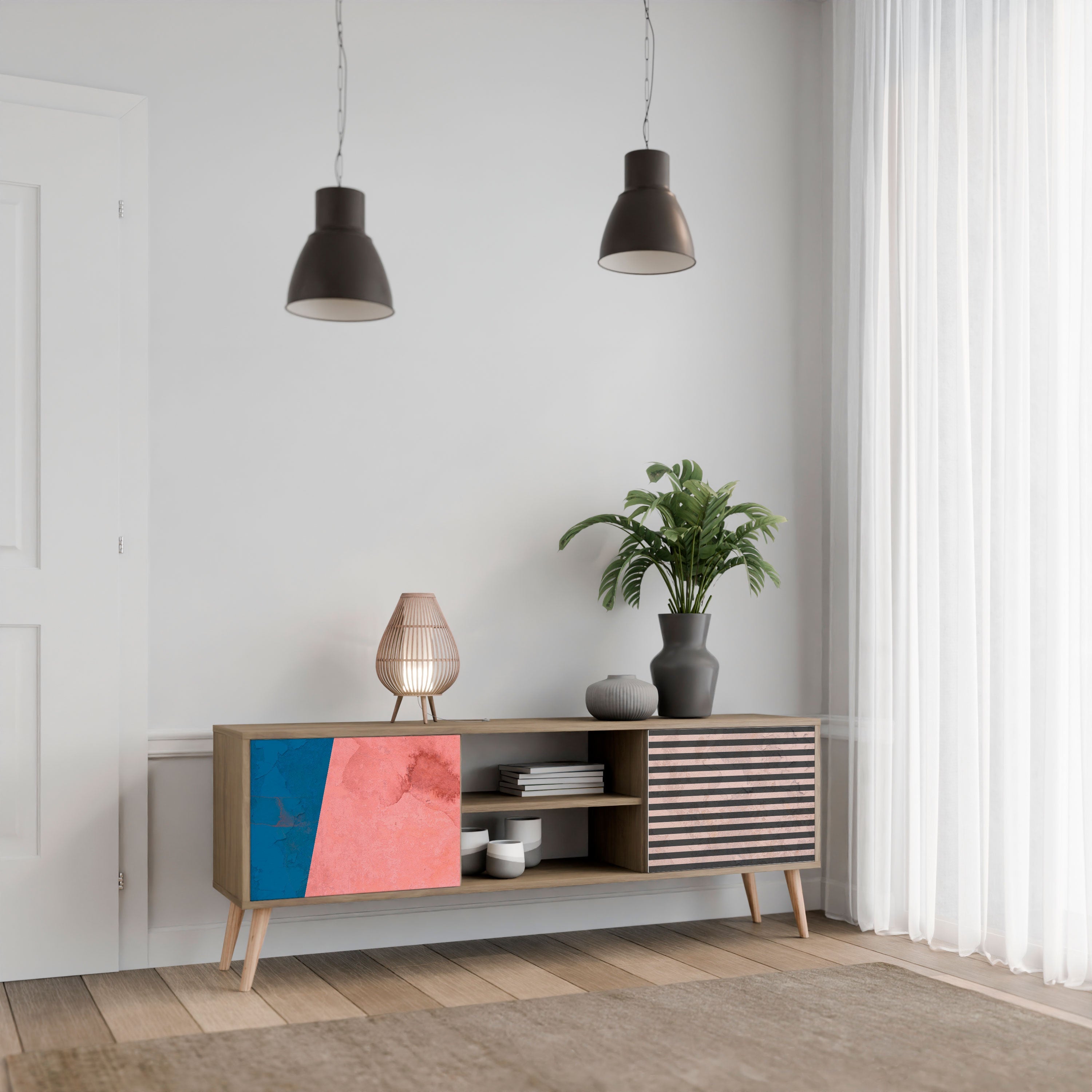 GLAMOROUS STRIPE Móvel de TV com 2 Portas em Efeito Carvalho