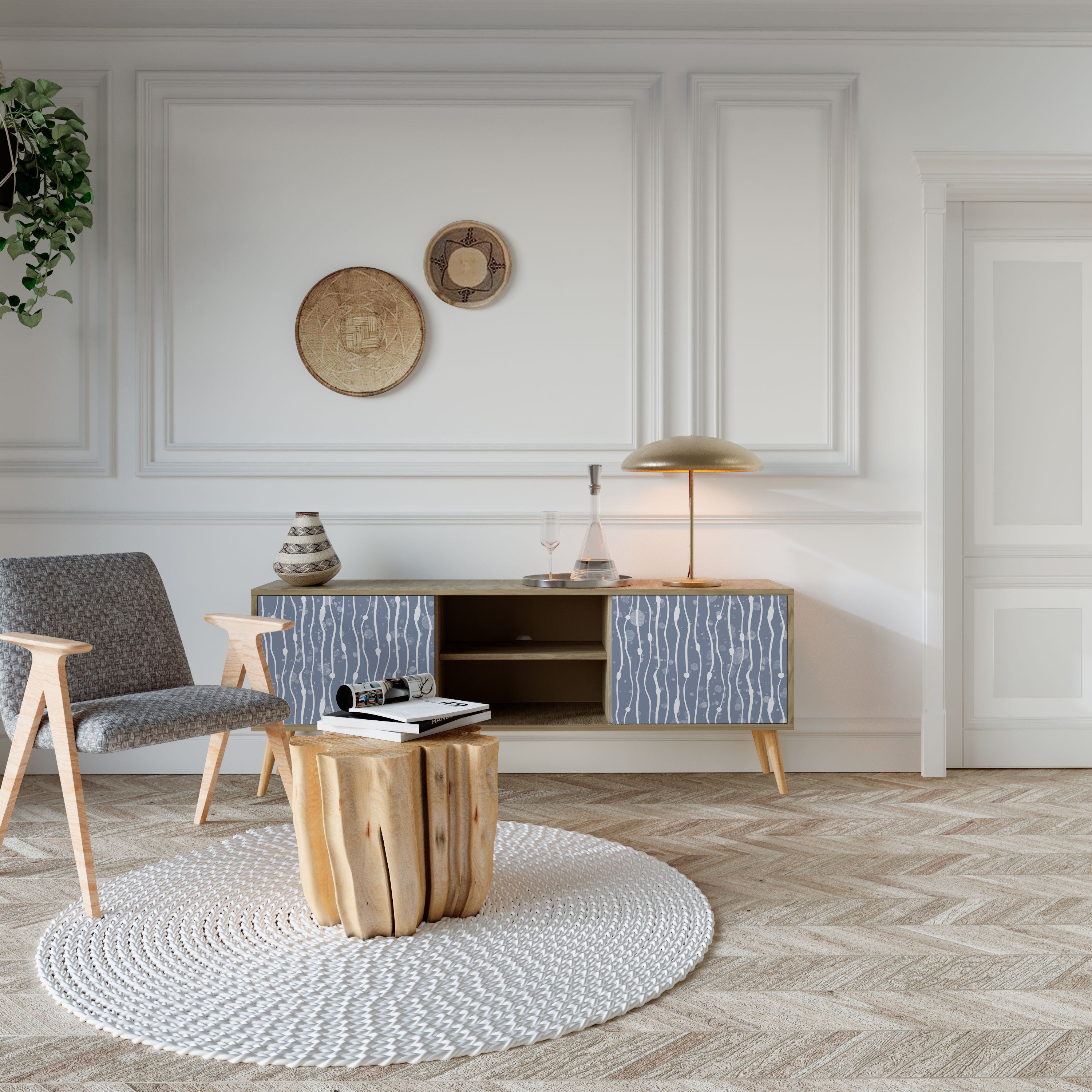 GRAPHITE RAIN Móvel de TV com 2 Portas em Efeito Carvalho