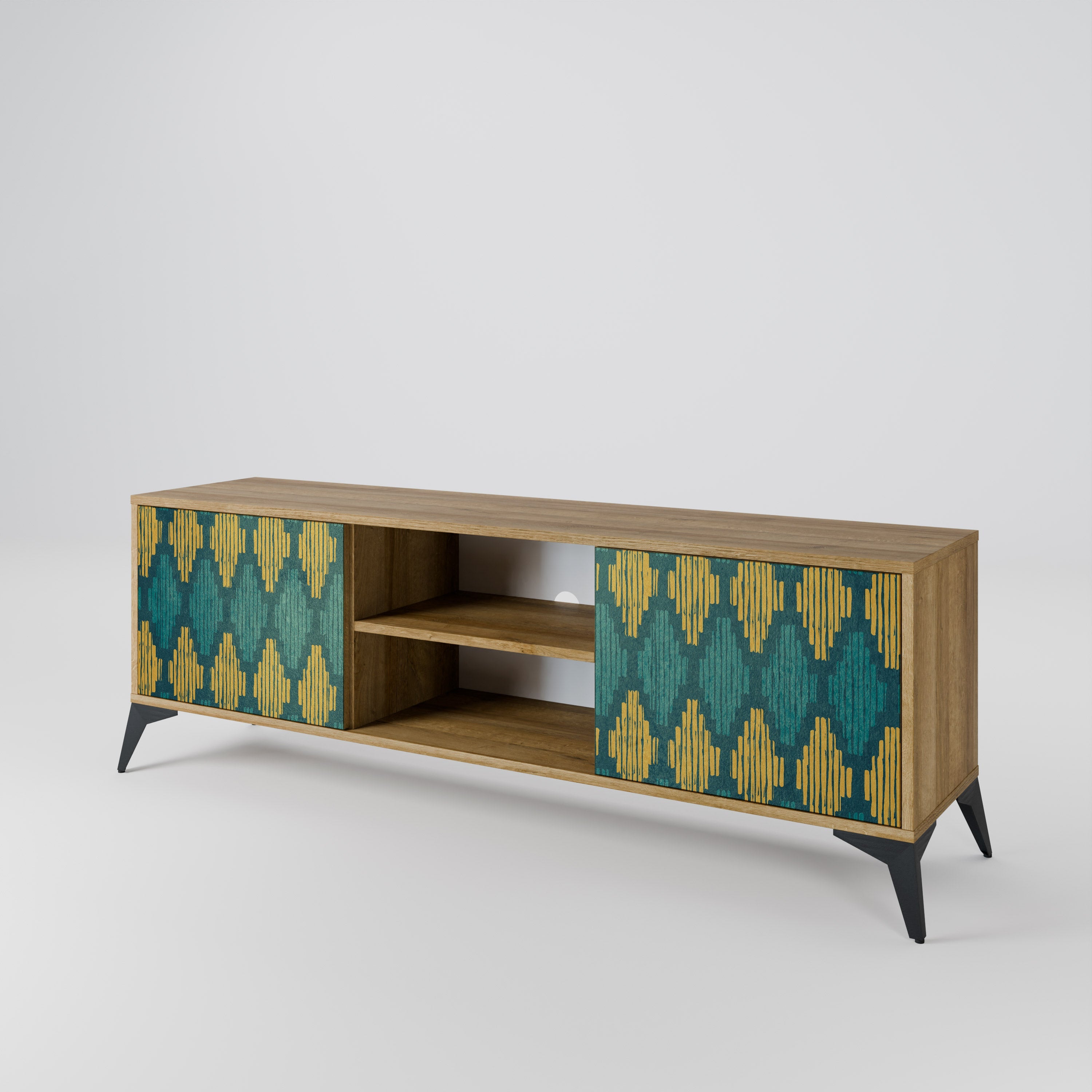 POLYGONS 2-Door TV Stand in Oak Effect