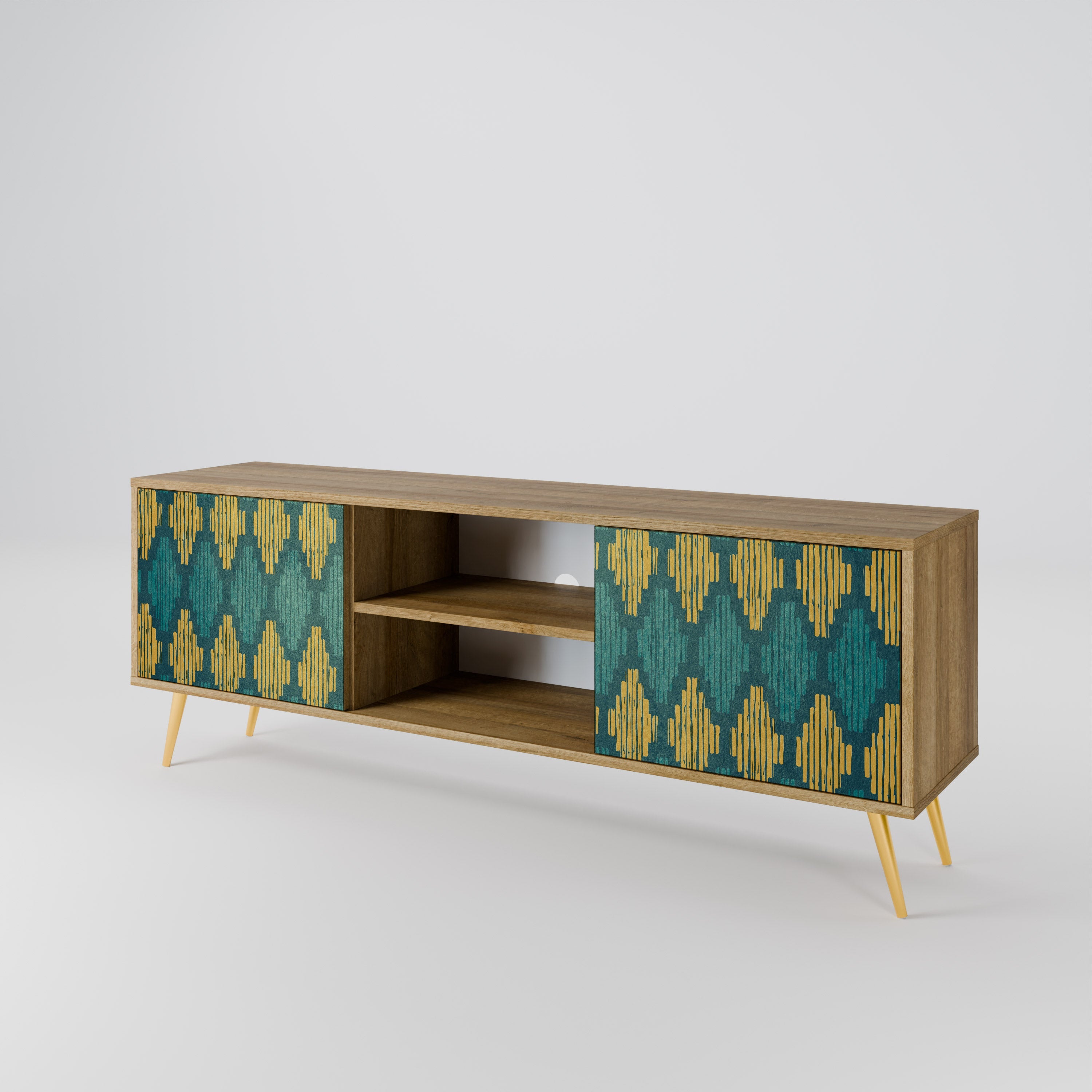 POLYGONS 2-Door TV Stand in Oak Effect