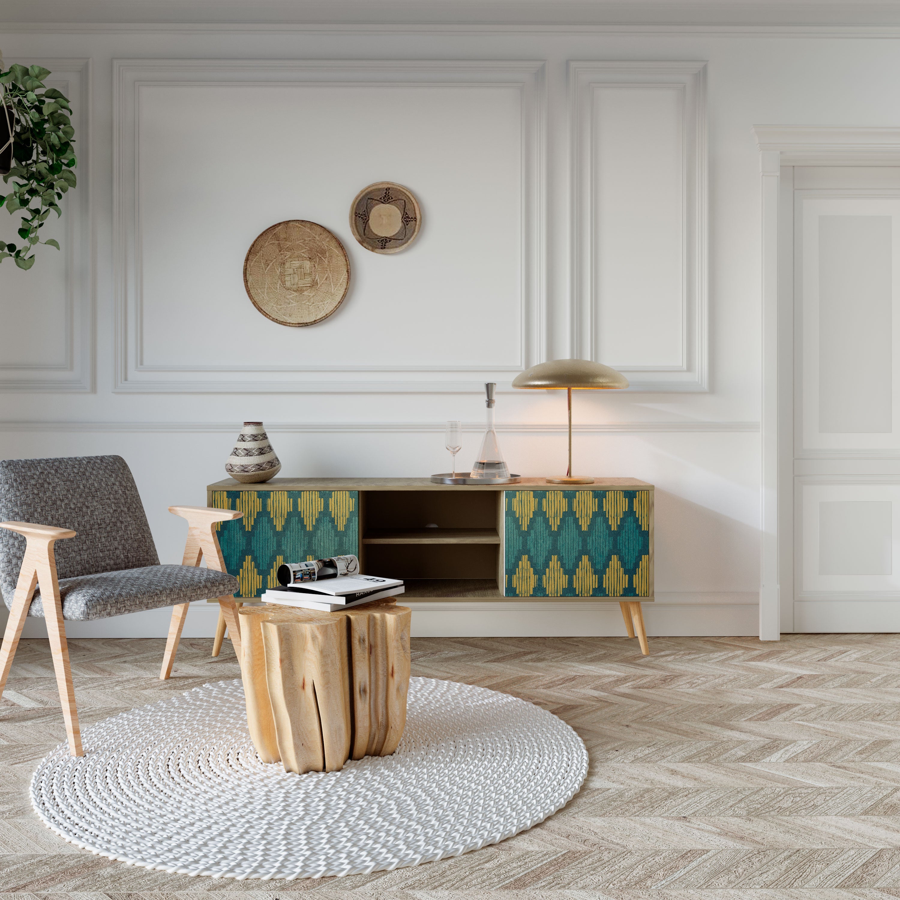 POLYGONS Móvel de TV com 2 Portas em Efeito Carvalho