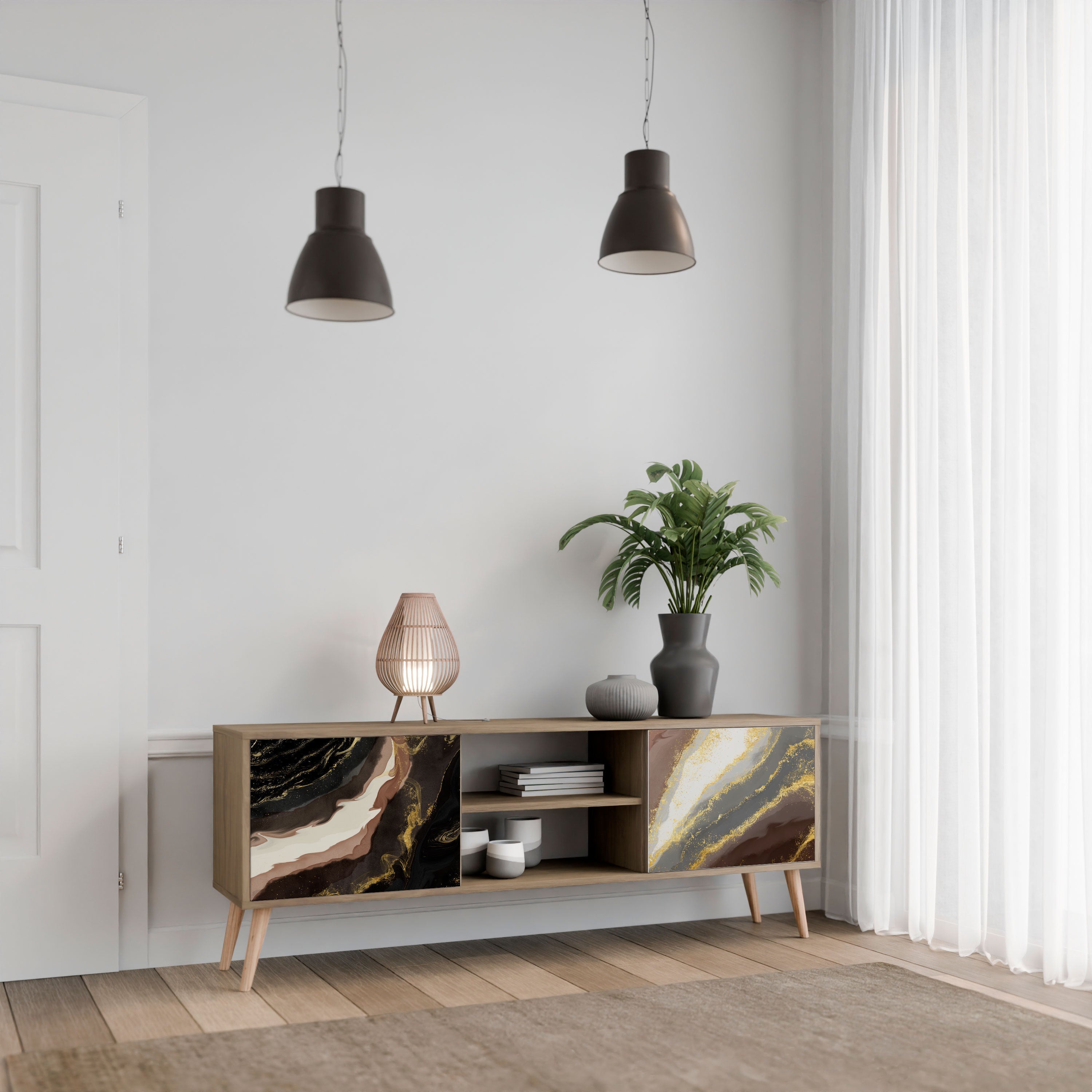 GOLD DUST Móvel de TV com 2 Portas em Efeito Carvalho