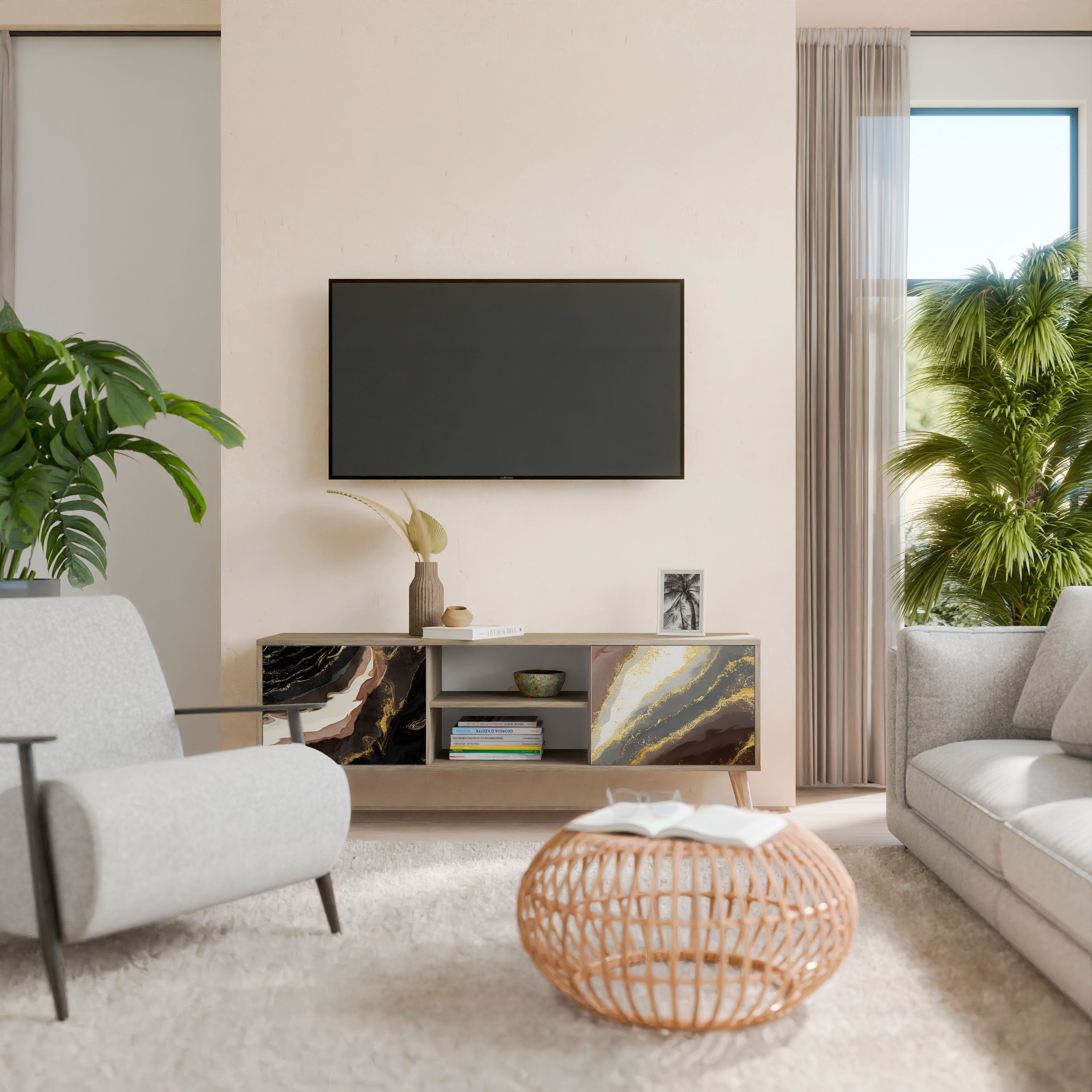 GOLD DUST Móvel de TV com 2 Portas em Efeito Carvalho