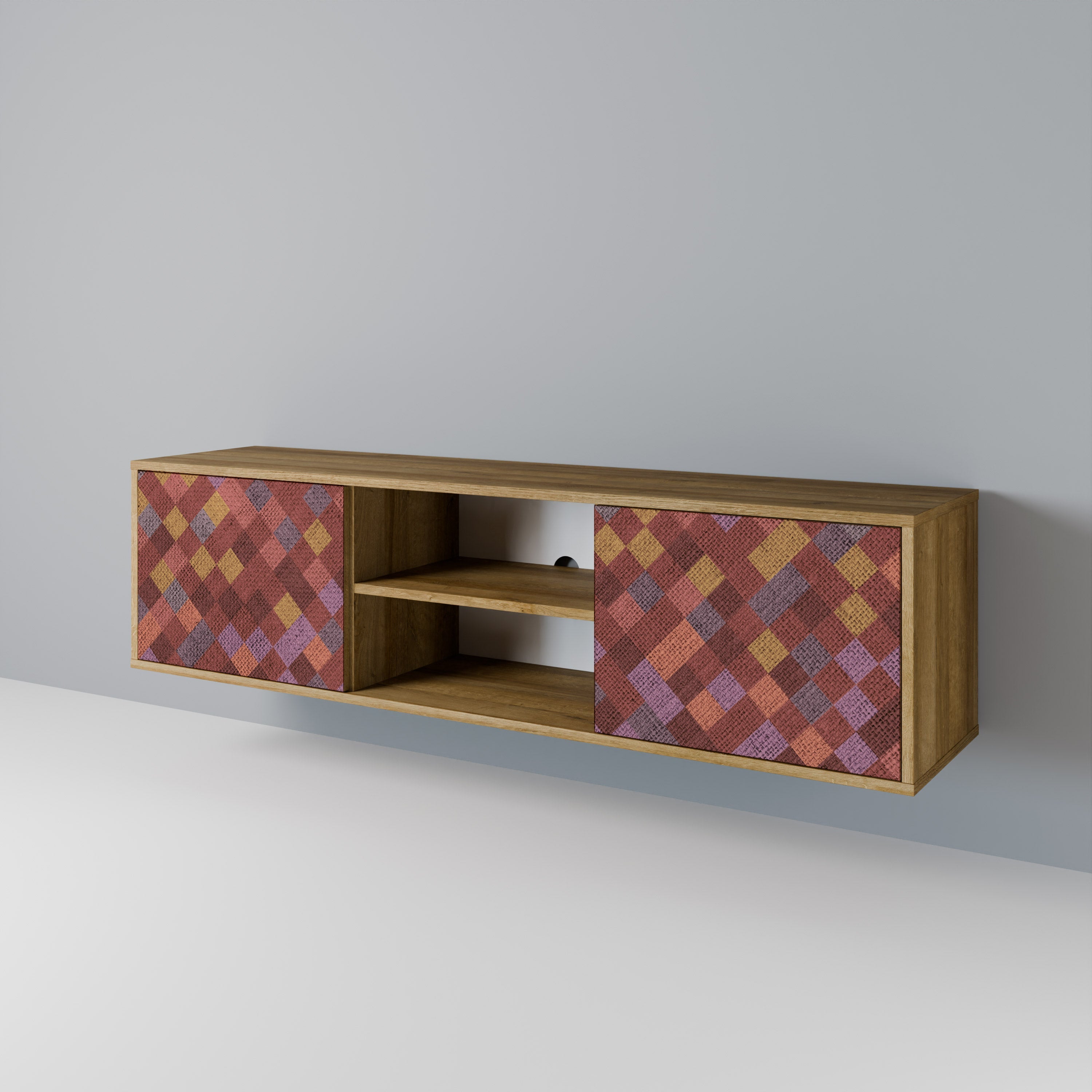 PAINTED SQUARES Móvel de TV com 2 Portas em Efeito Carvalho