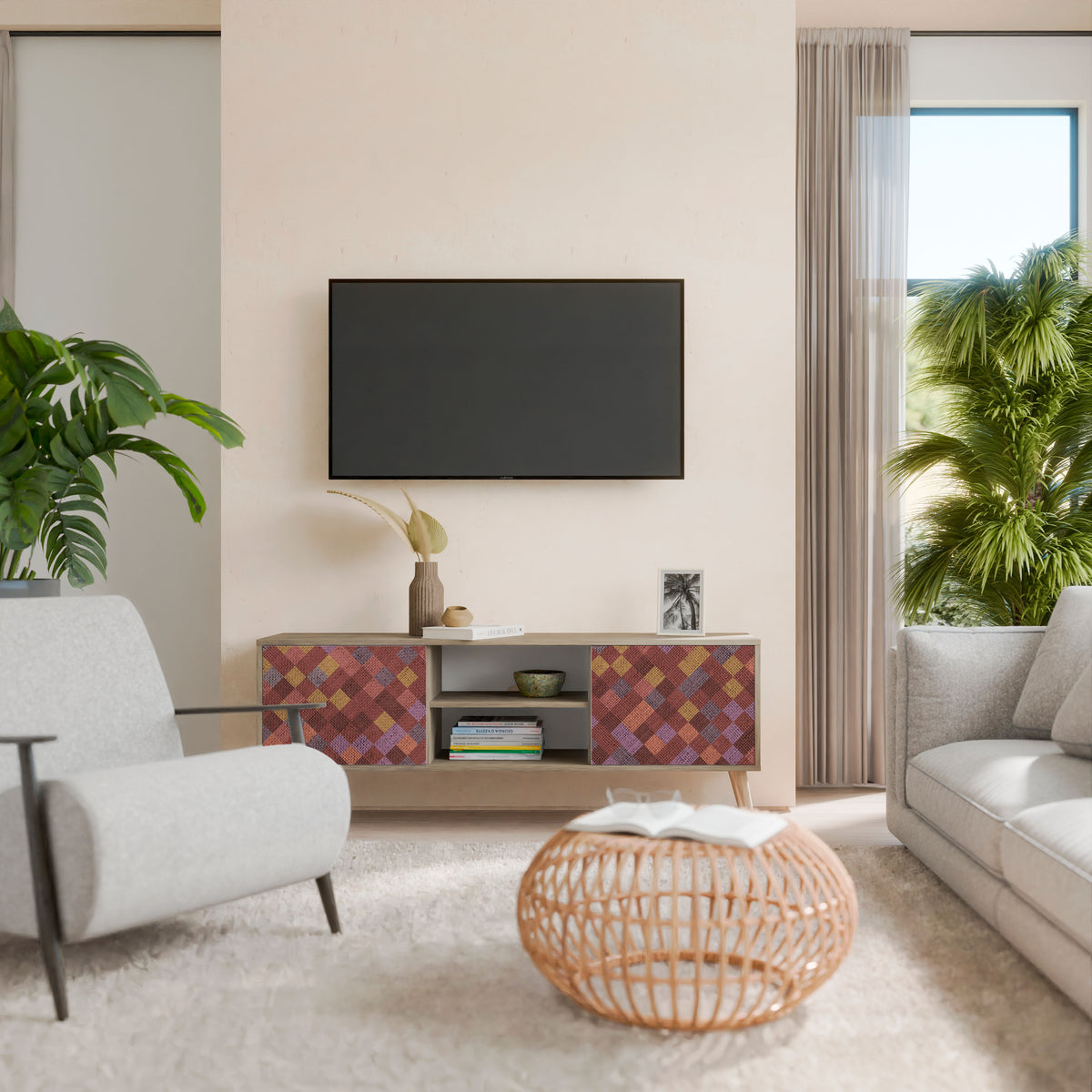 PAINTED SQUARES 2-Door TV Cabinet