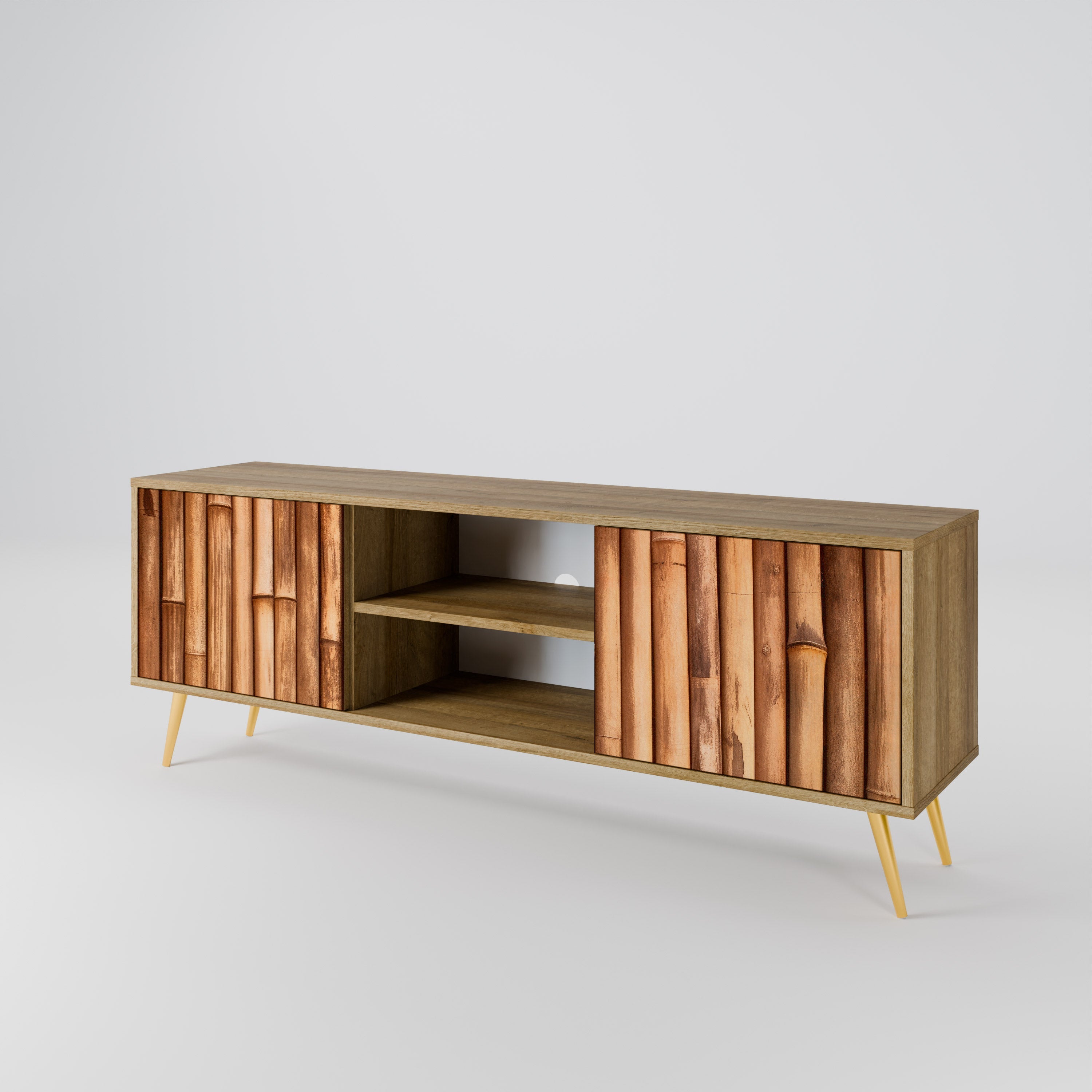 NATURAL WOOD 2-Door TV Stand in Oak Effect