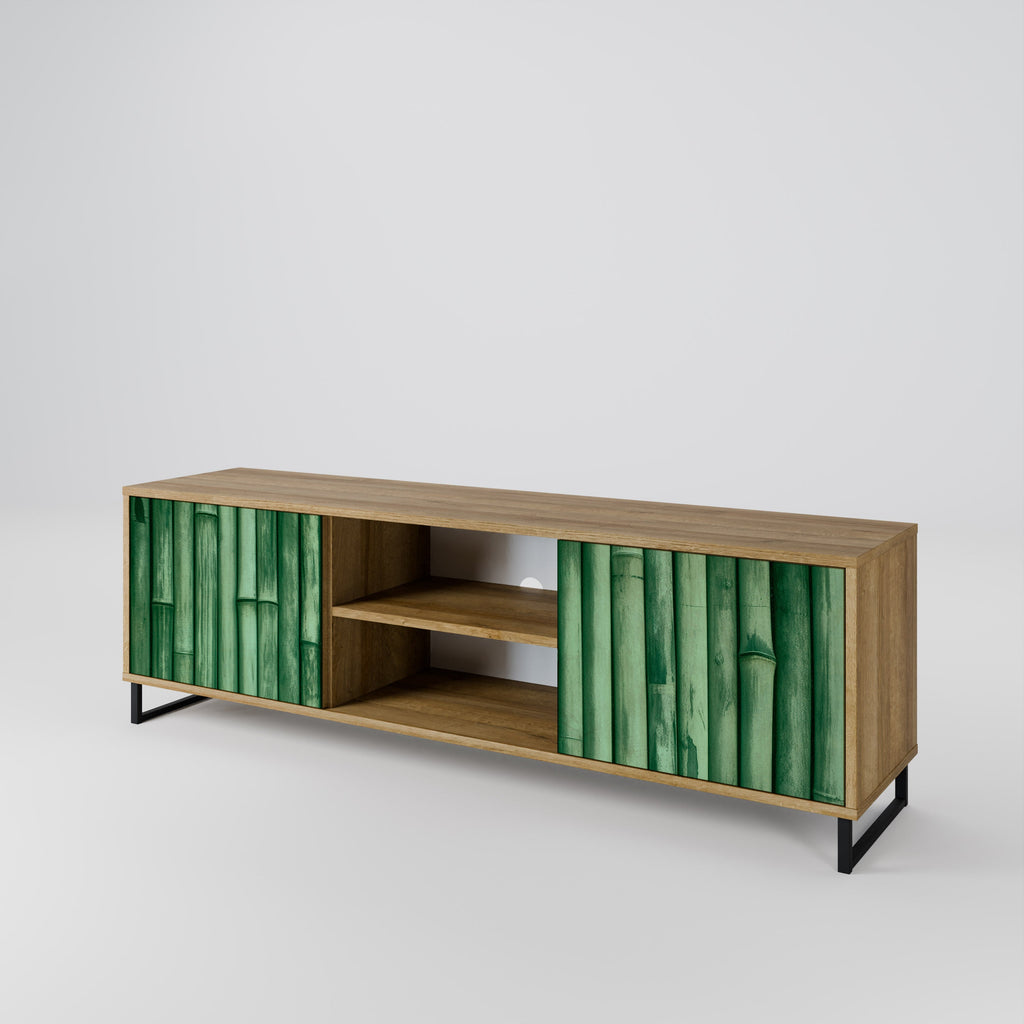 NATURAL GREEN 2-Door TV Stand in Oak Effect
