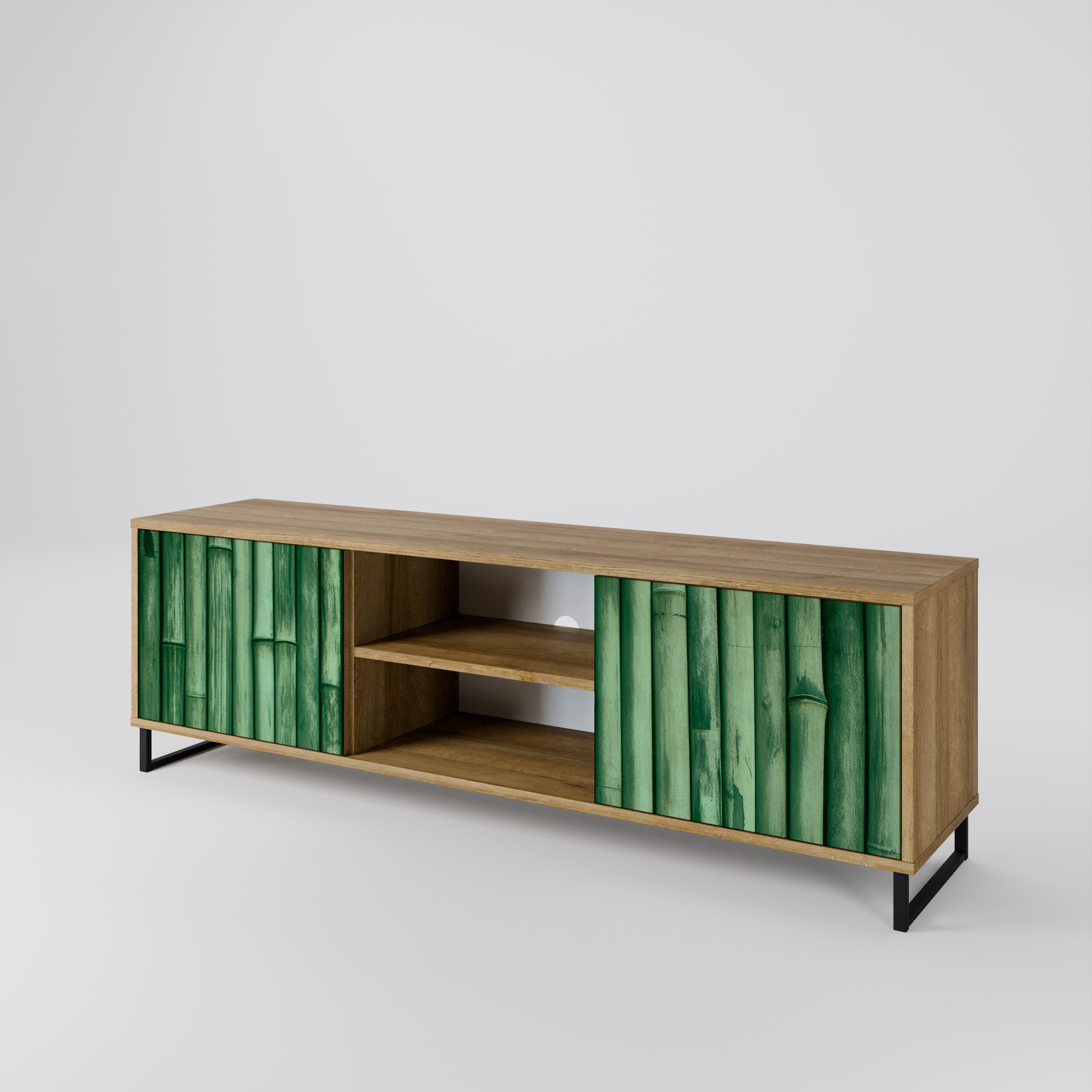 NATURAL GREEN 2-Door TV Stand in Oak Effect