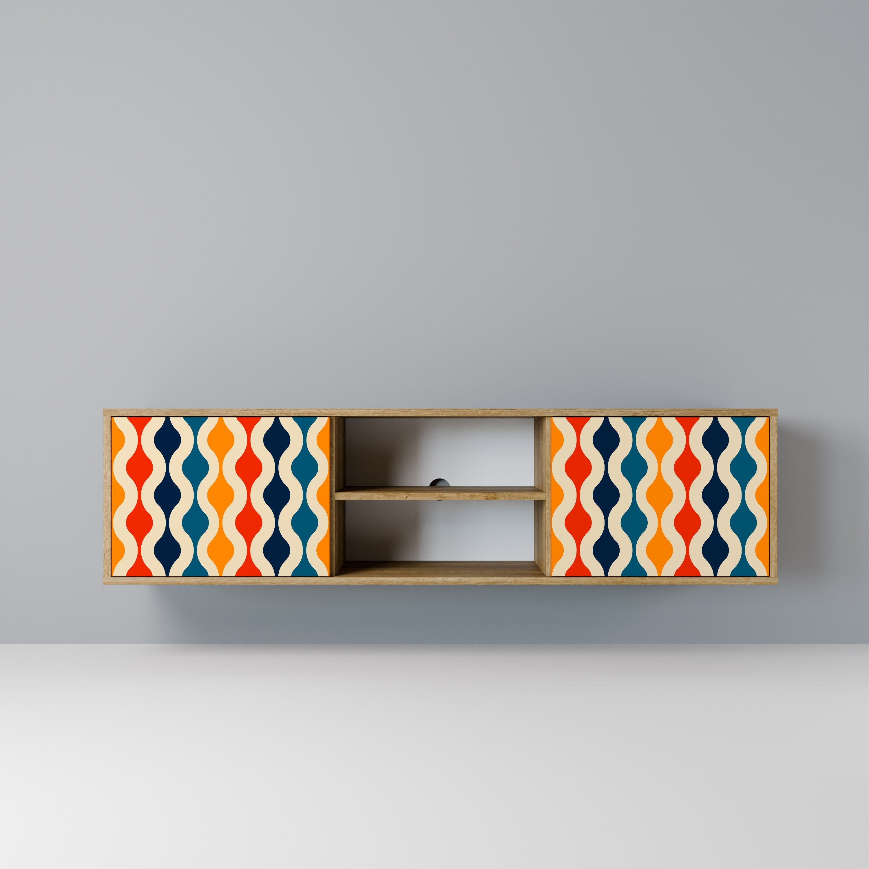 COLORFUL NOSTALGIA Móvel de TV com 2 Portas em Efeito Carvalho