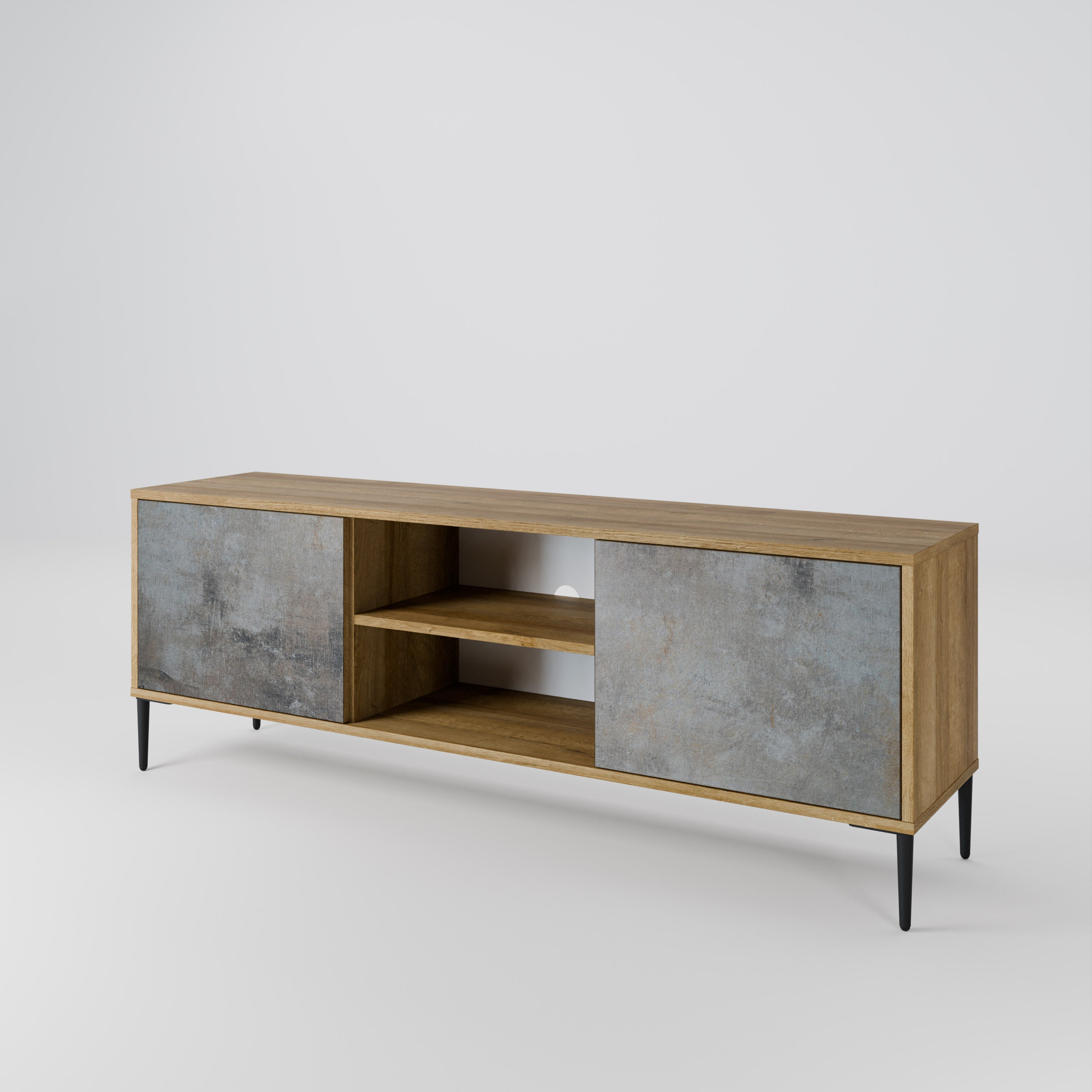 CONCRETE WALL 2-Door TV Stand in Oak Effect