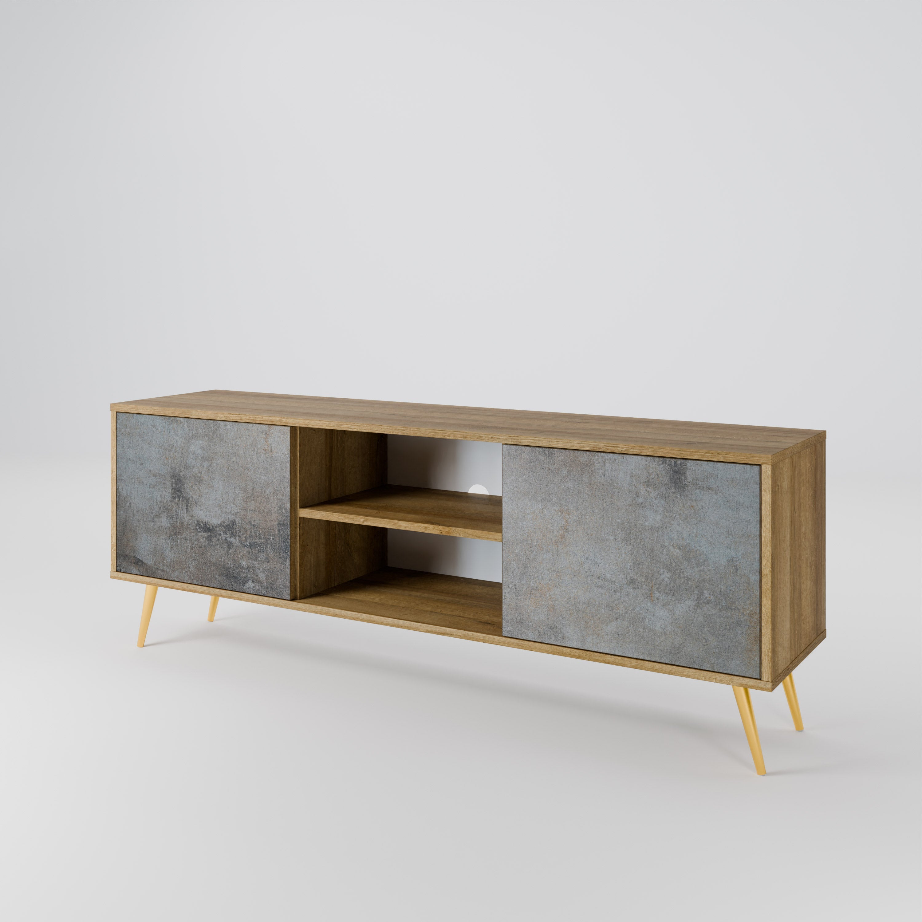 CONCRETE WALL 2-Door TV Stand in Oak Effect