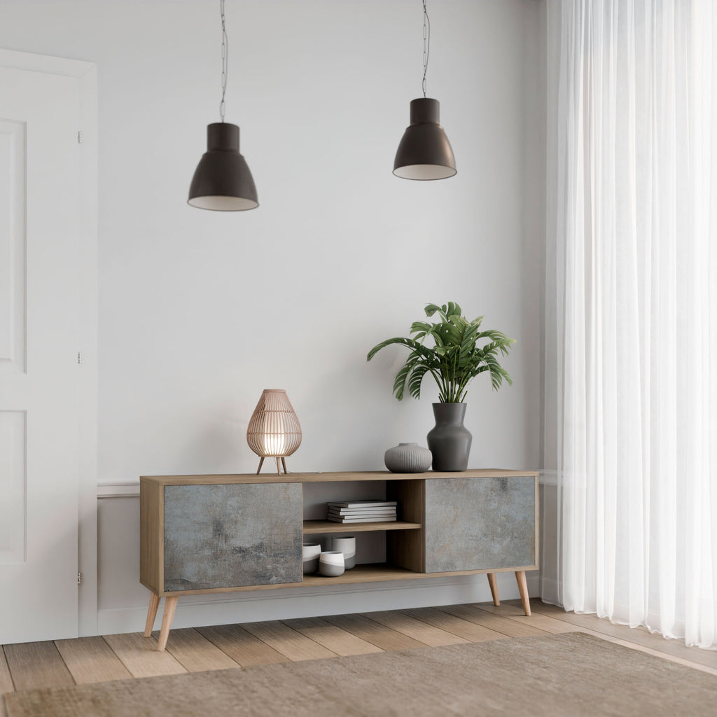CONCRETE WALL 2-Door TV Stand in Oak Effect