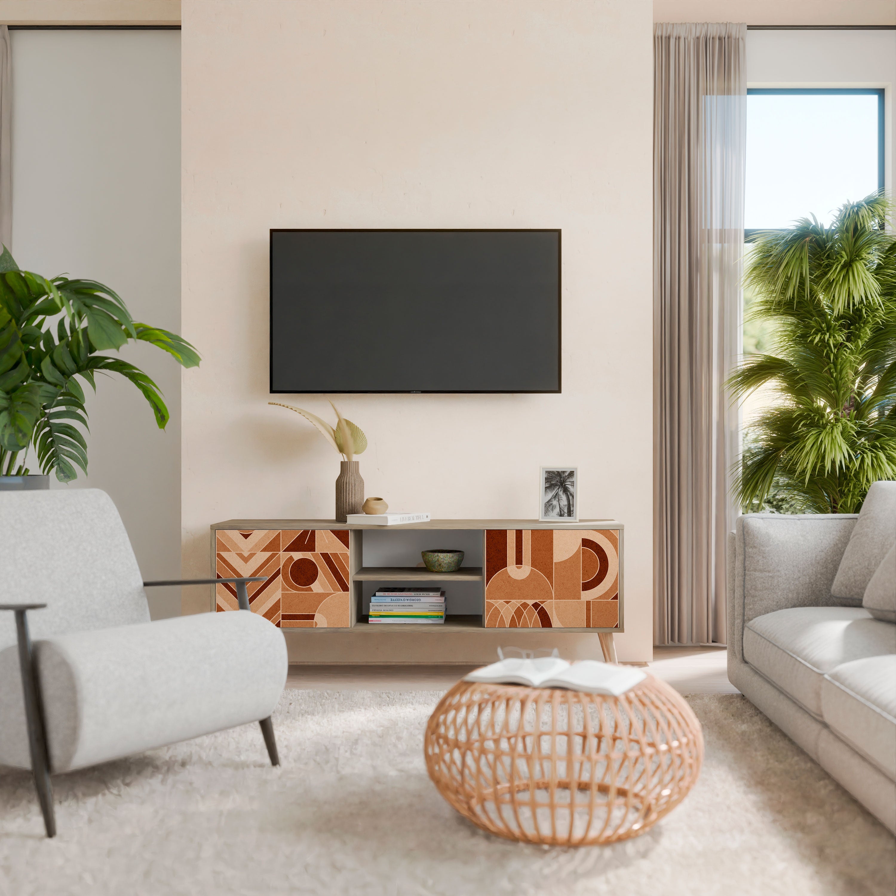 PRISM MOSAIC Móvel de TV com 2 Portas em Efeito Carvalho