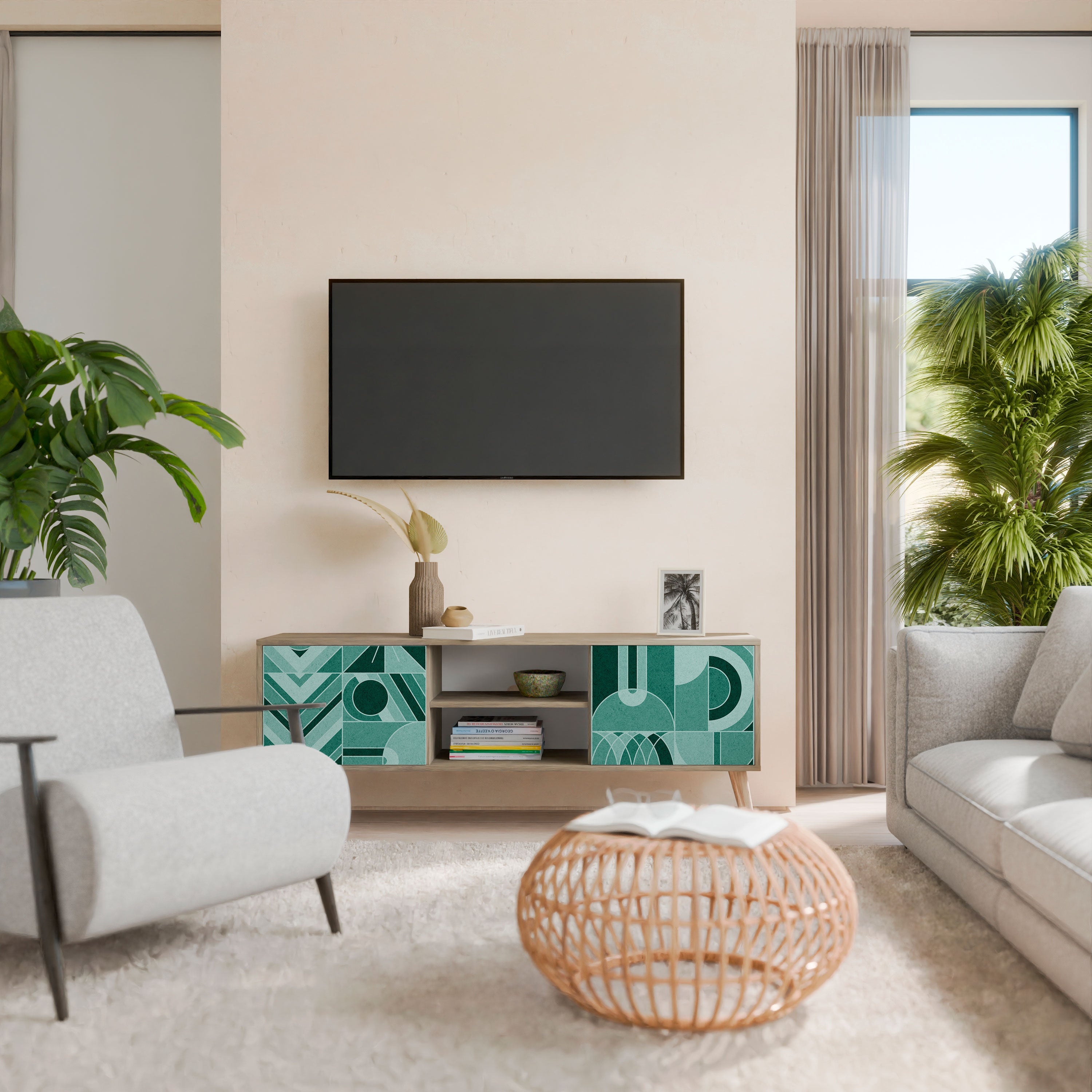 HARMONIC GRID Móvel de TV com 2 Portas em Efeito Carvalho