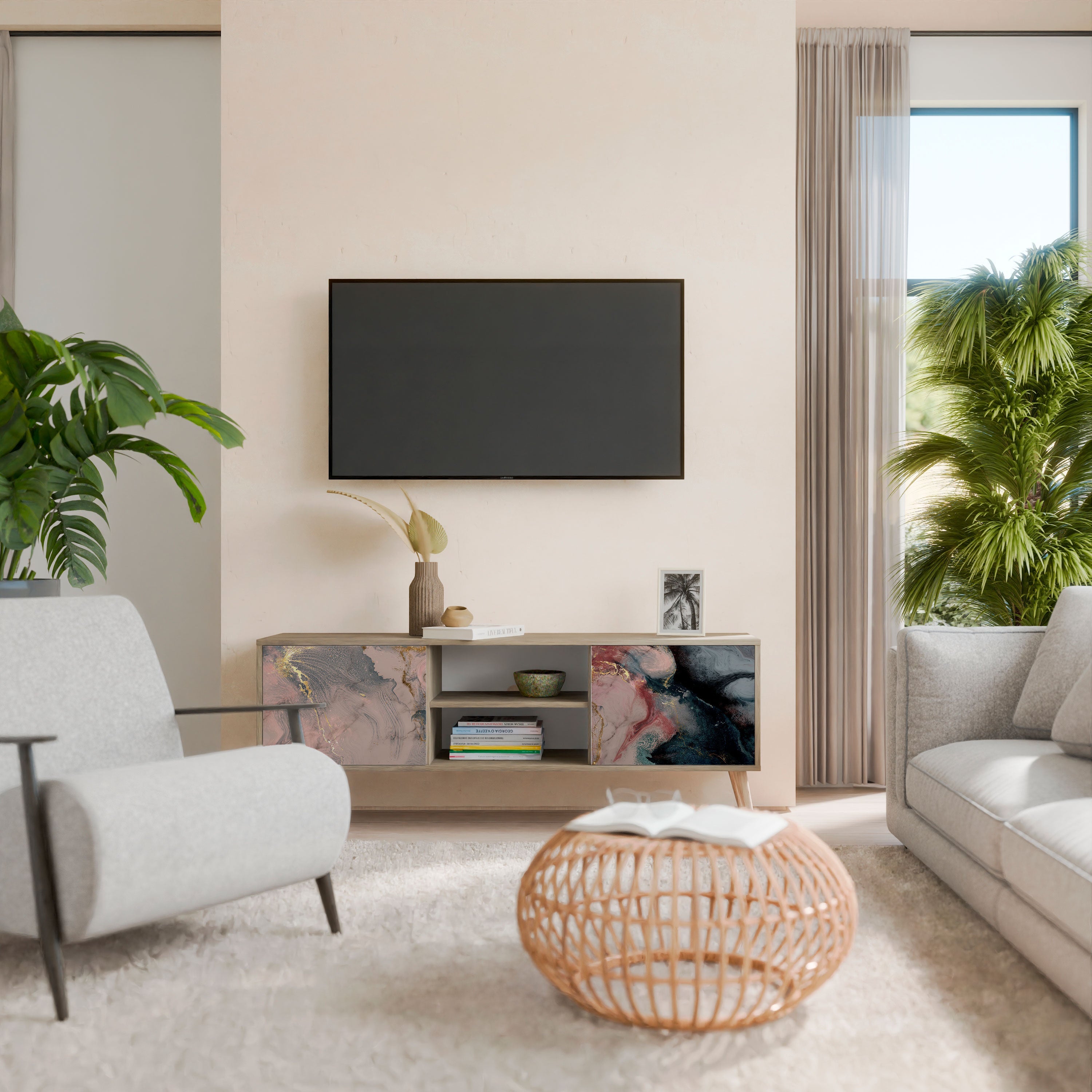 GILDED SWIRLS Móvel de TV com 2 Portas em Efeito Carvalho