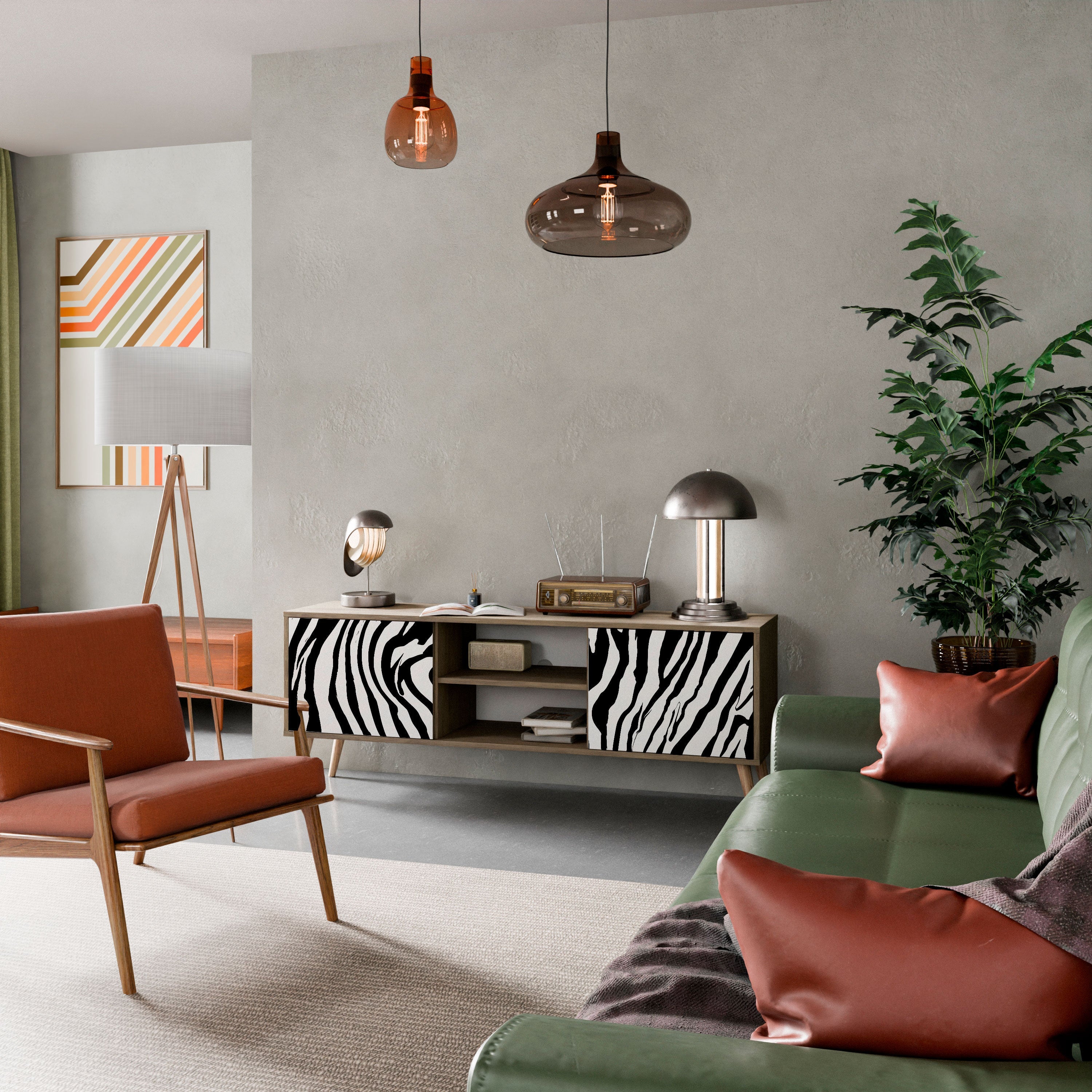 SPLENDID ZEBRA Móvel de TV com 2 Portas em Efeito Carvalho