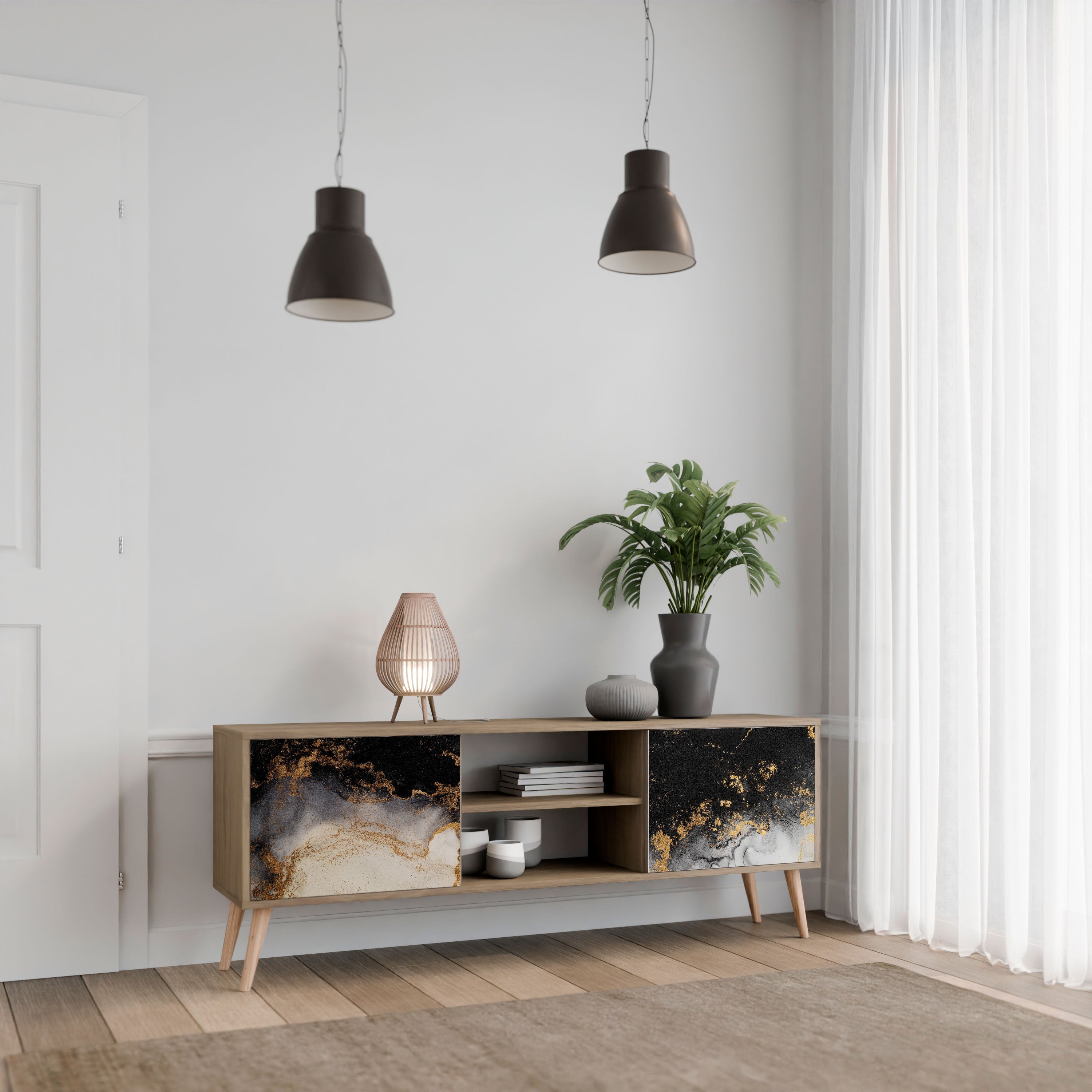 MARBLE OF TOMMORROW Móvel de TV com 2 Portas em Efeito Carvalho