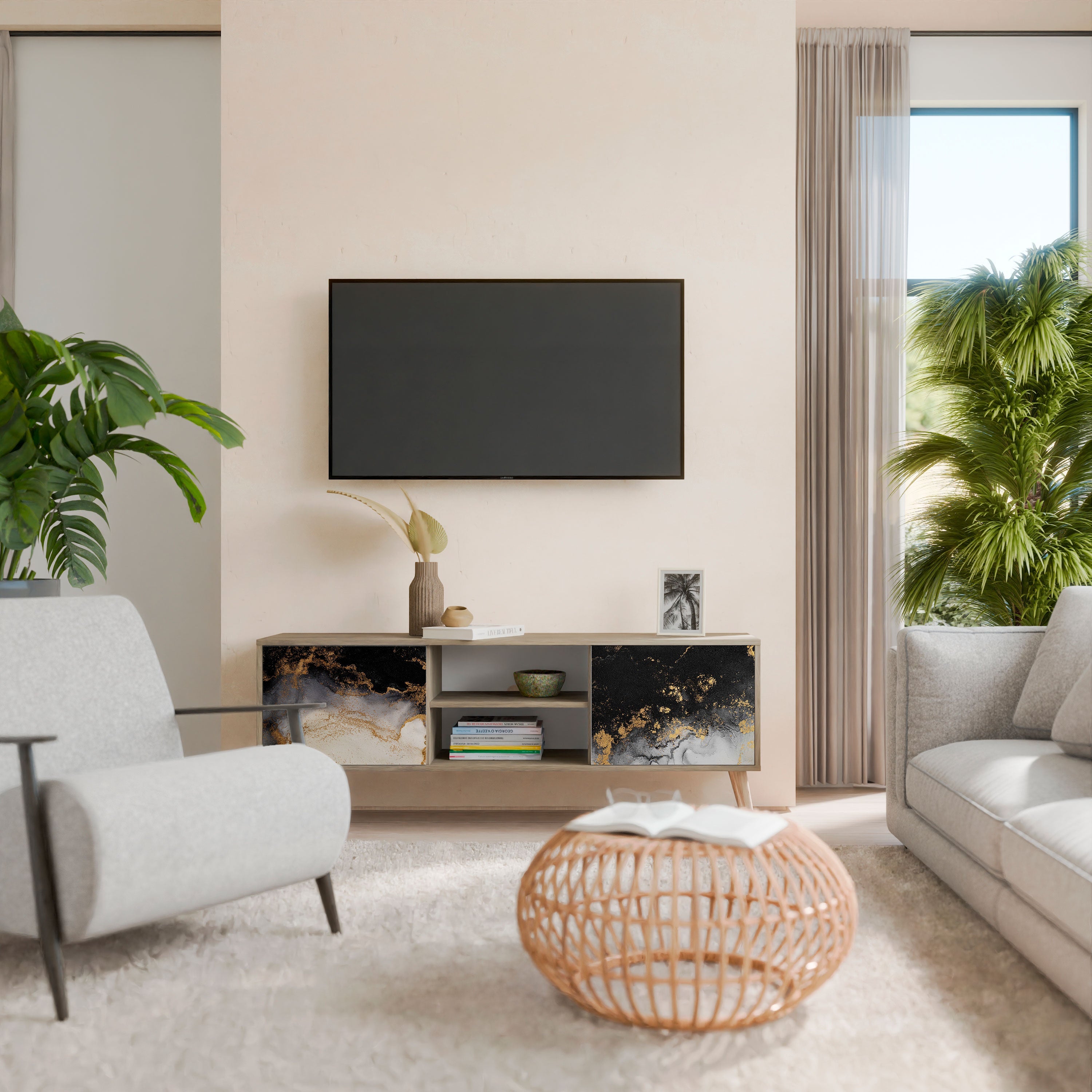 MARBLE OF TOMMORROW Móvel de TV com 2 Portas em Efeito Carvalho