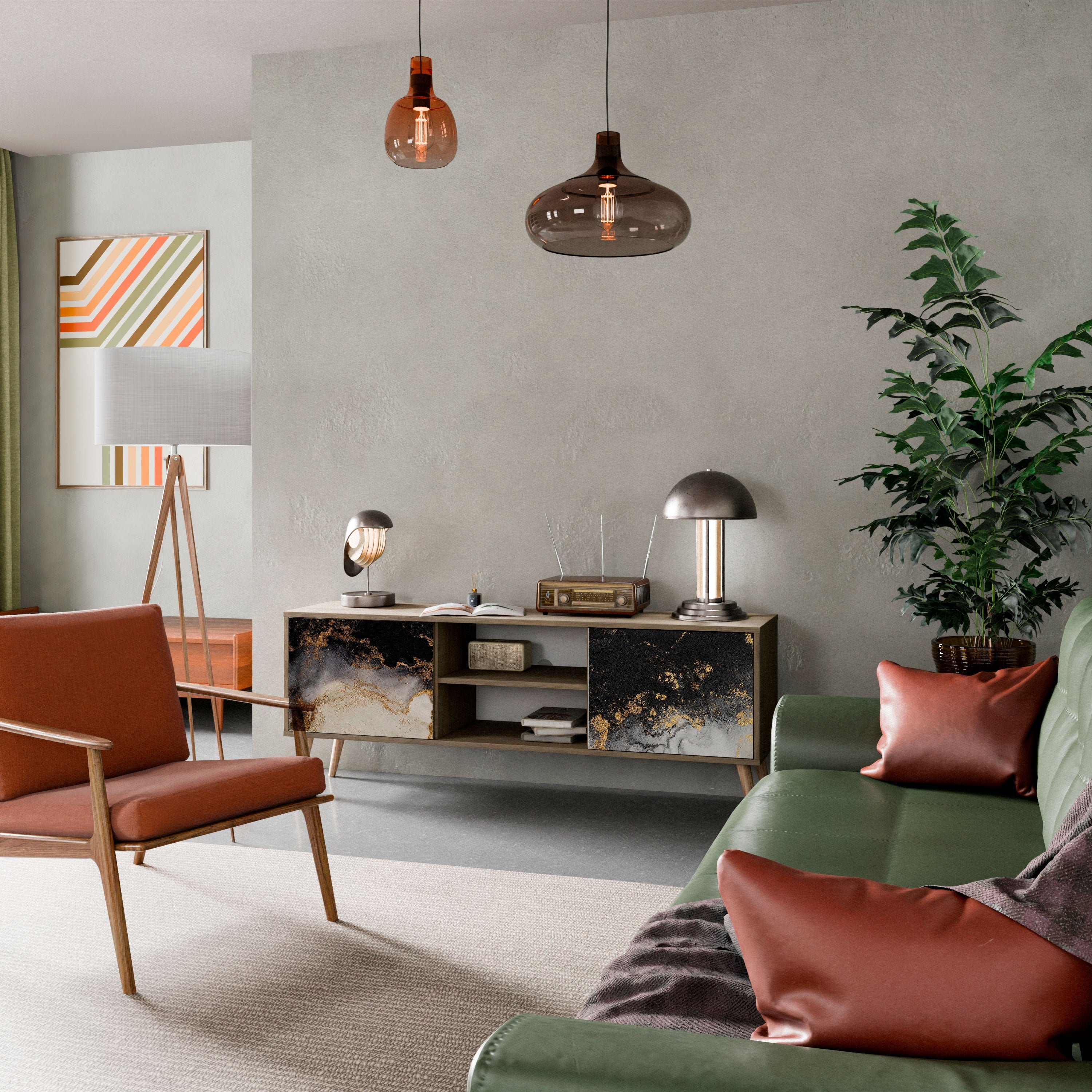 MARBLE OF TOMMORROW Móvel de TV com 2 Portas em Efeito Carvalho