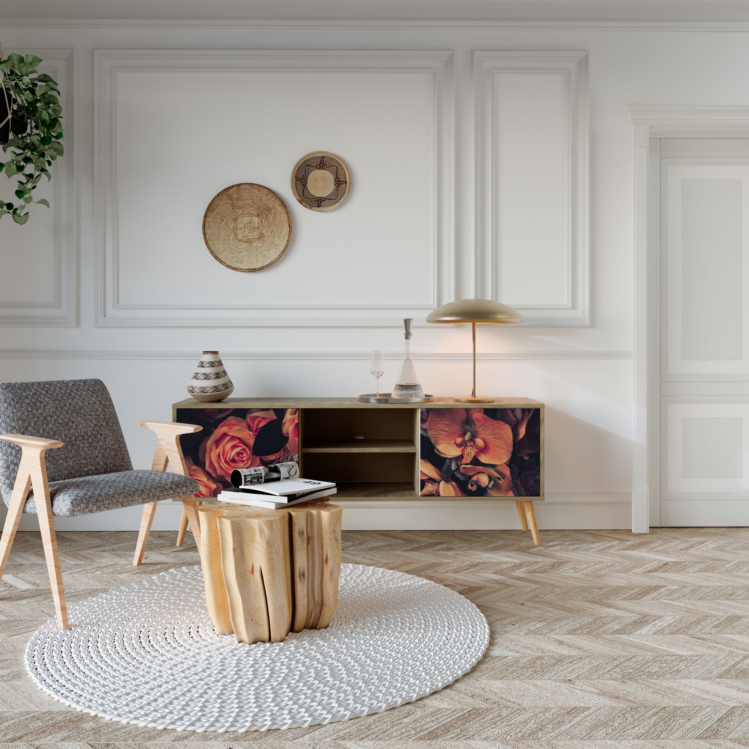 NEVERENDING BLOOM Móvel de TV com 2 Portas em Efeito Carvalho