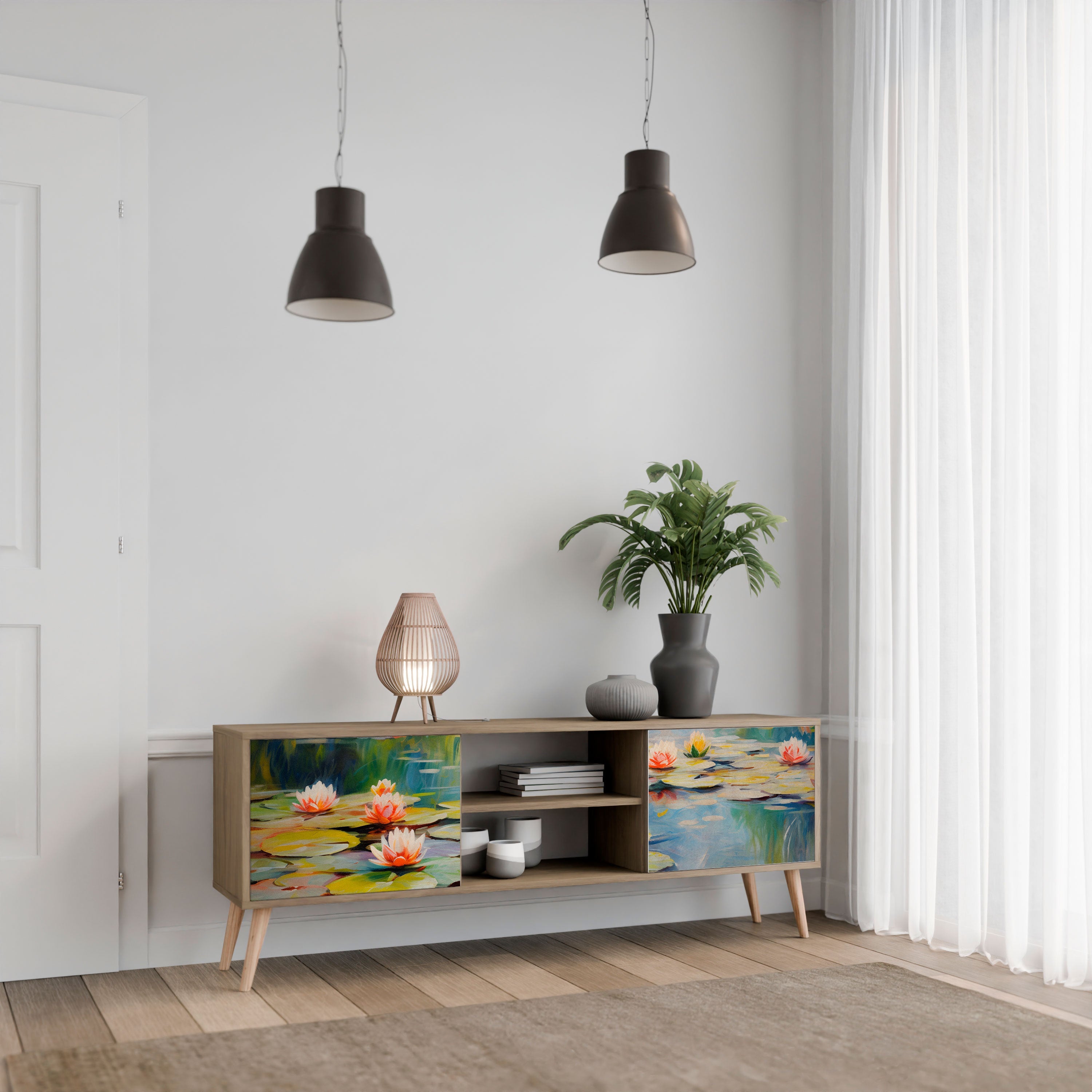 BLOOMING WATERS Móvel de TV com 2 Portas em Efeito Carvalho