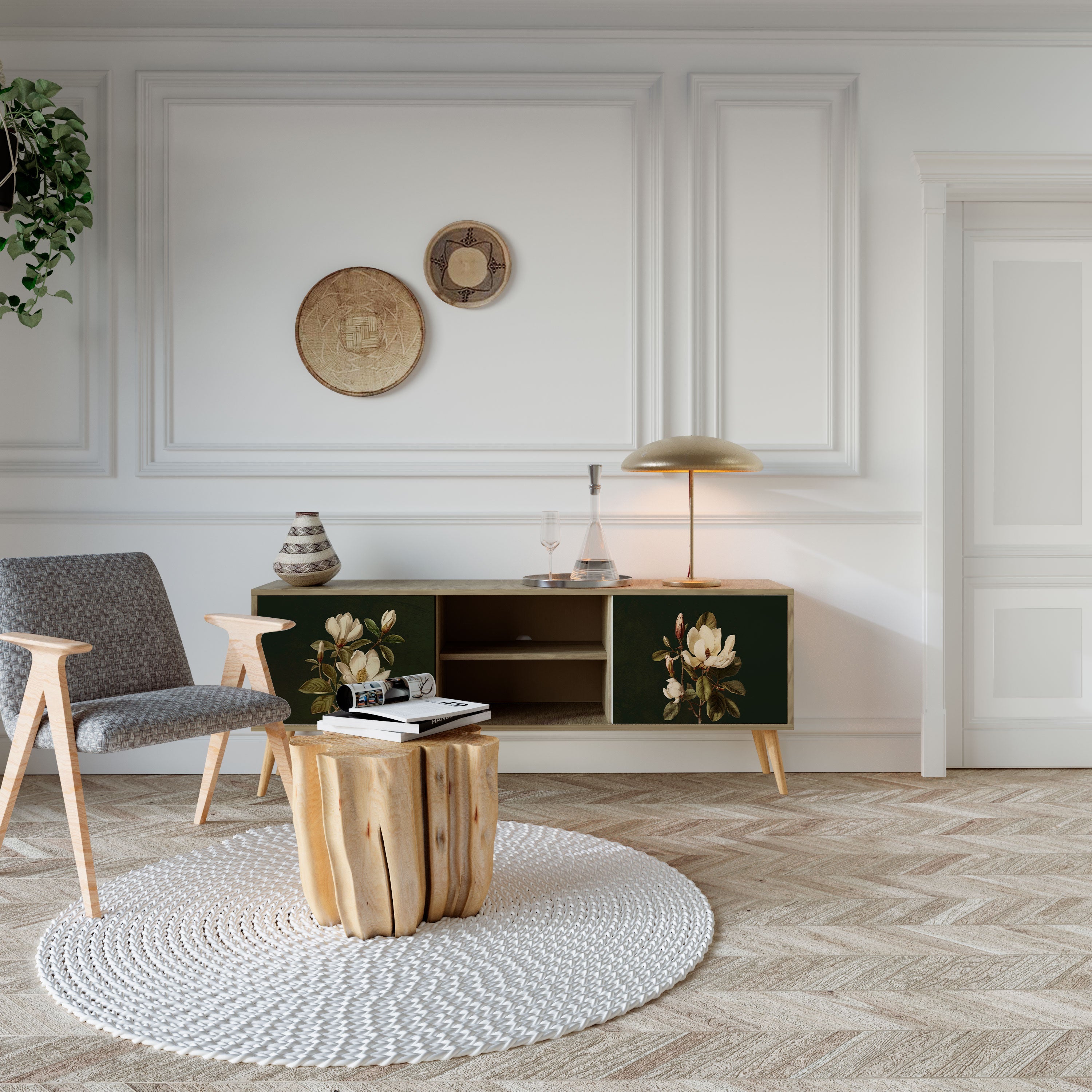 FLORAL NOIR Móvel de TV com 2 Portas em Efeito Carvalho