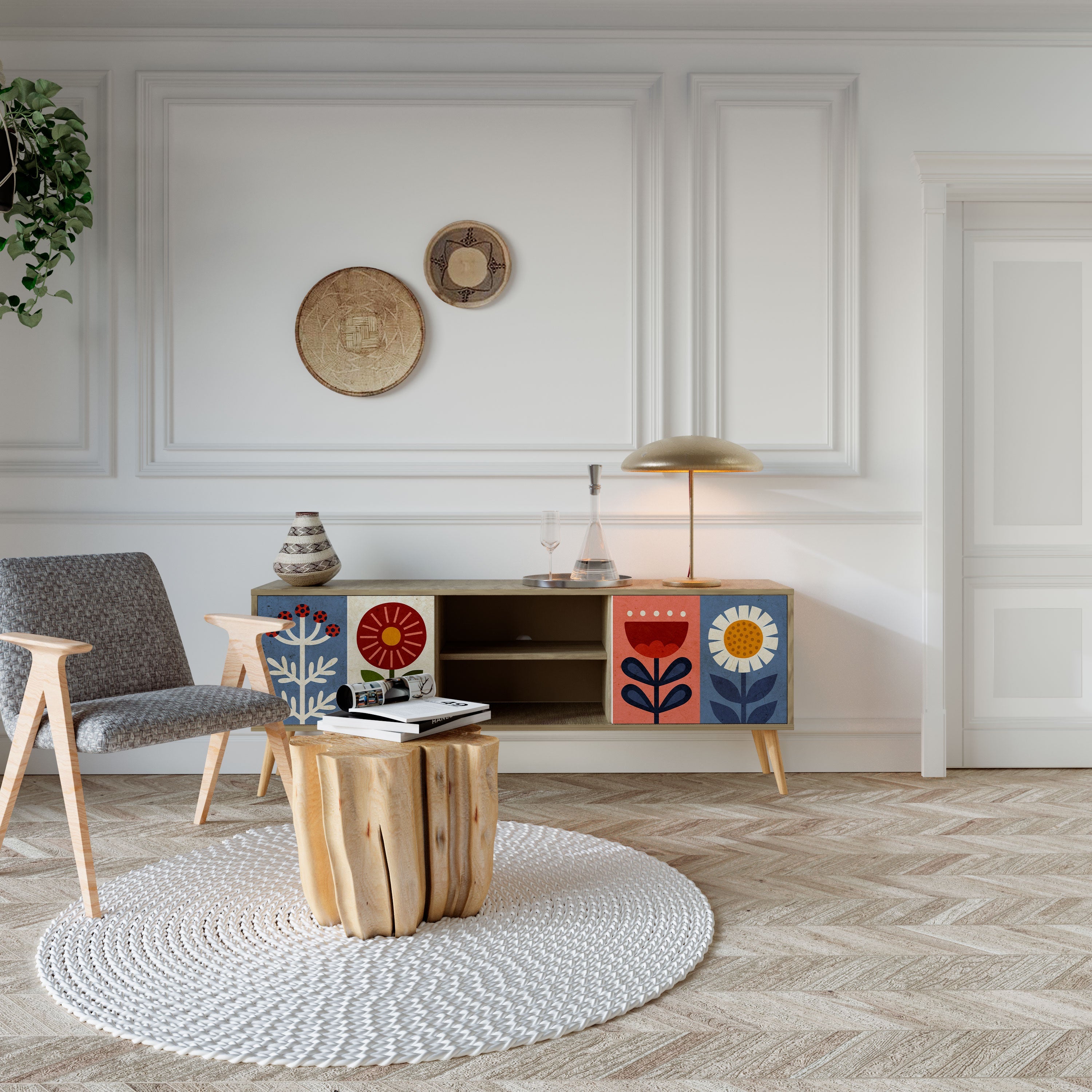 SCANDIC FLOWERET Móvel de TV com 2 Portas em Efeito Carvalho